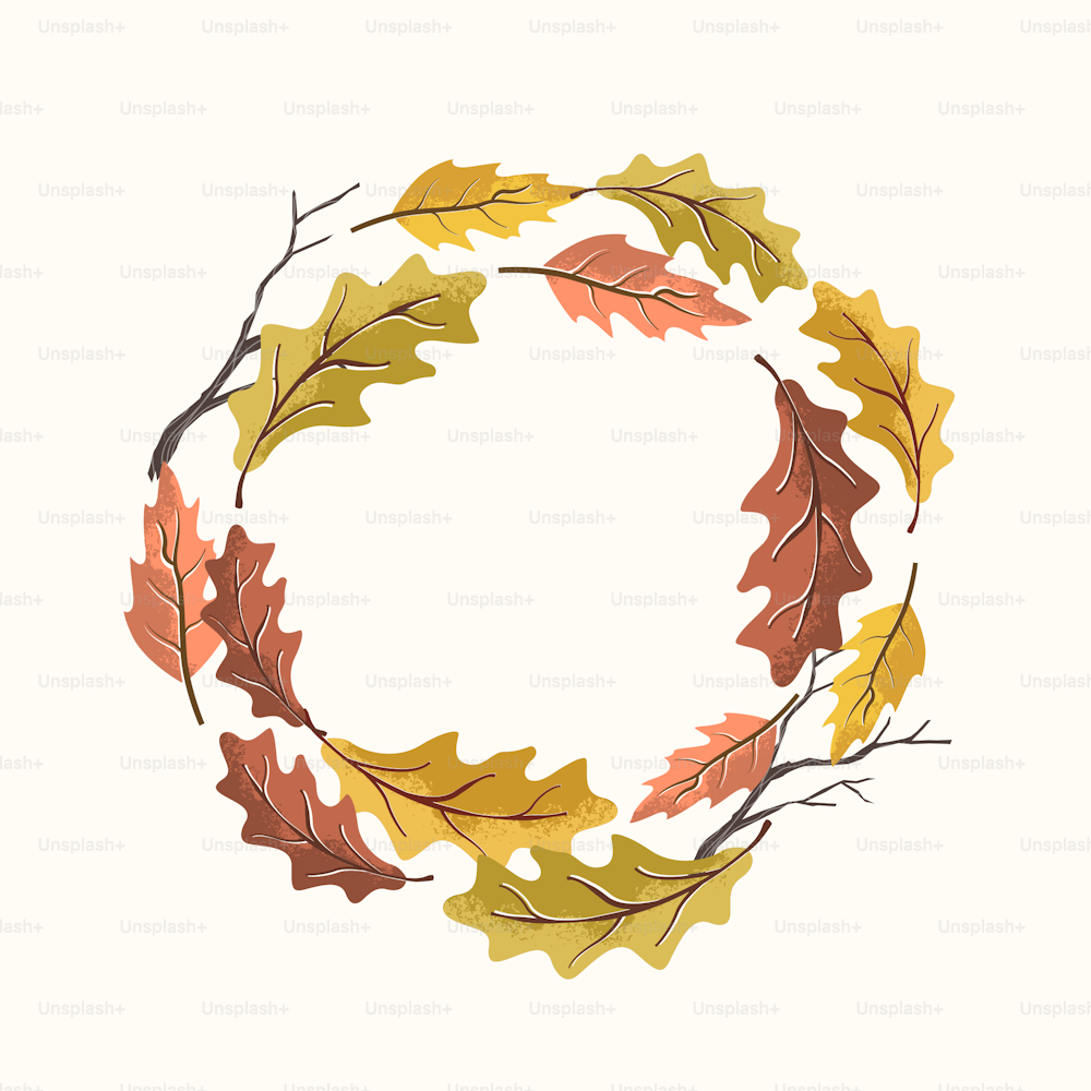 An Autumn fall harvest wreath made with natural leaves. Vector illustration.