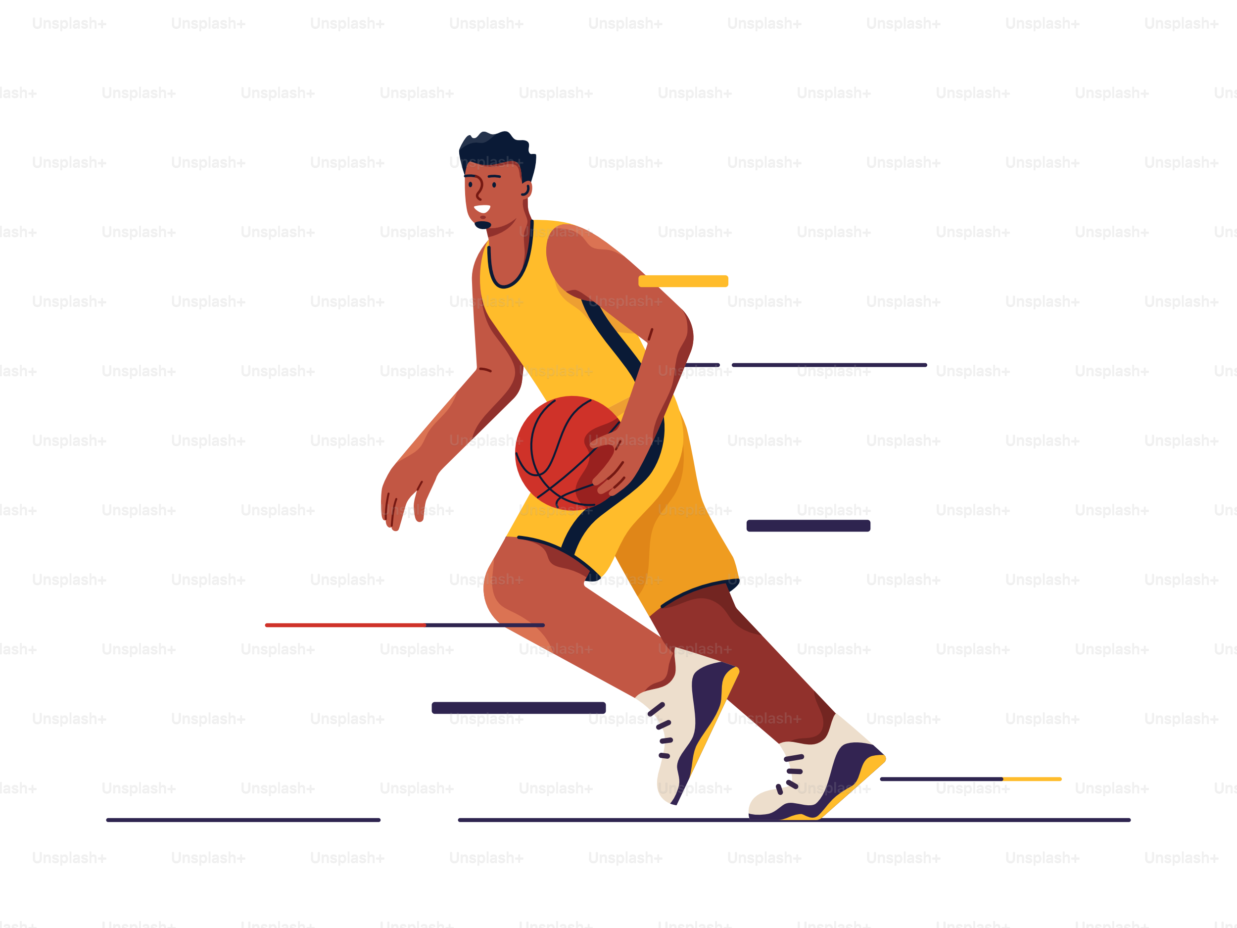 Ilustración vectorial de un jugador de baloncesto en movimiento.
