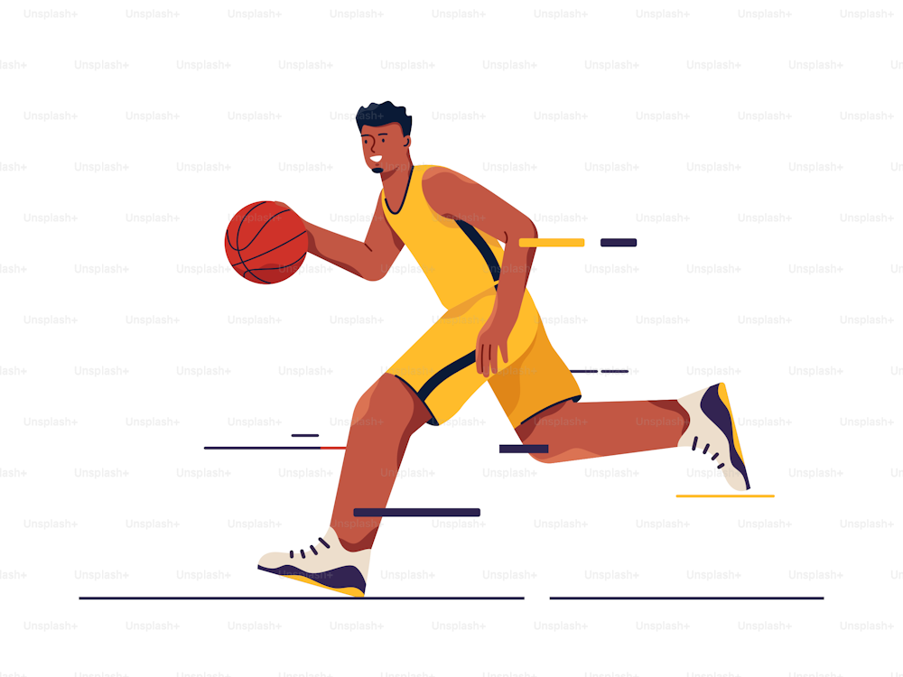 Vector illustration of a basketball player in motion.