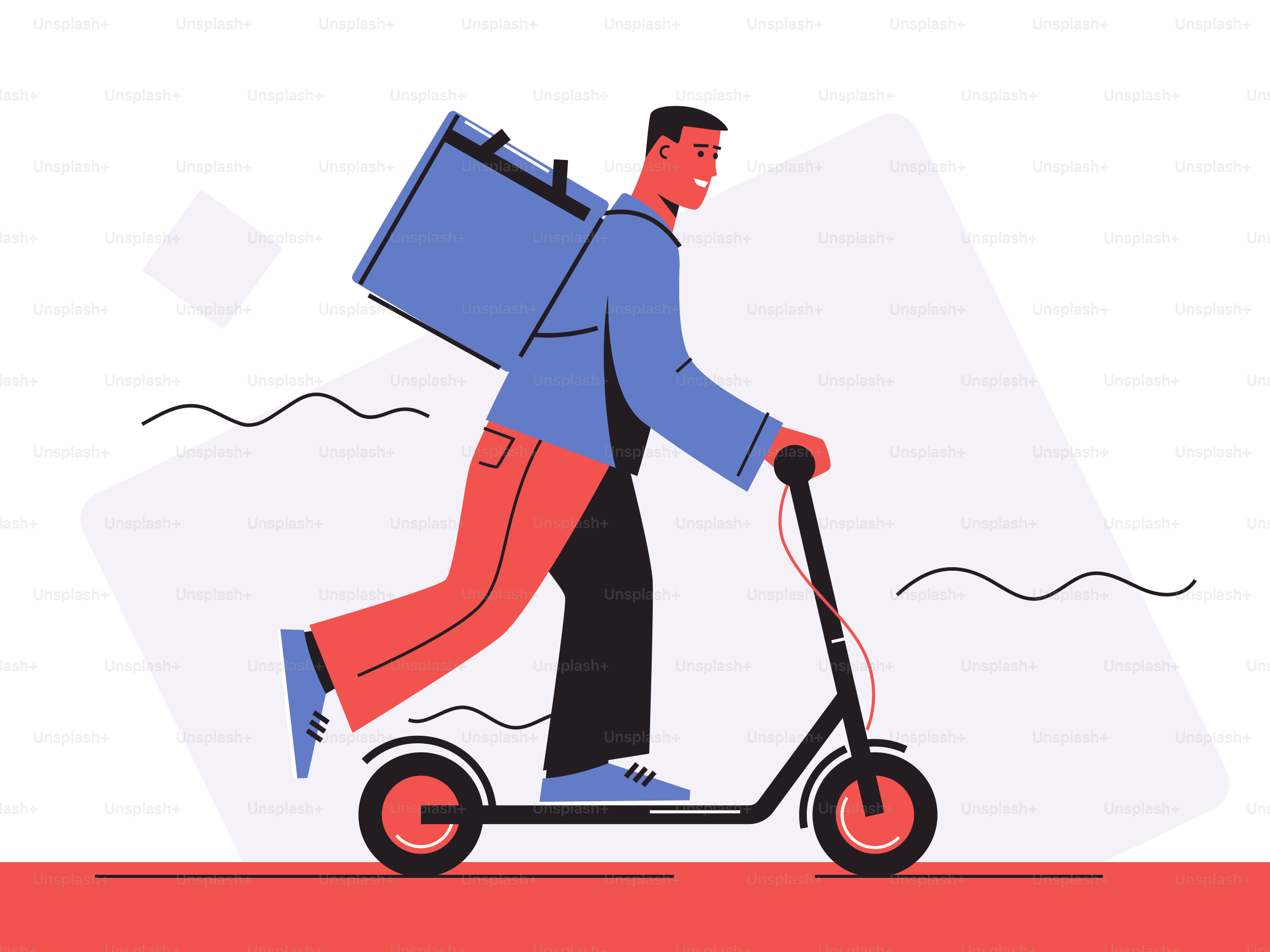 Vector illustration of a food delivery courier riding an electric scooter.