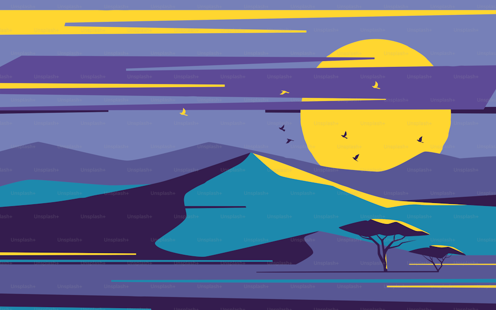 Bright moonrise over the desert sand dunes. Vector illustration.