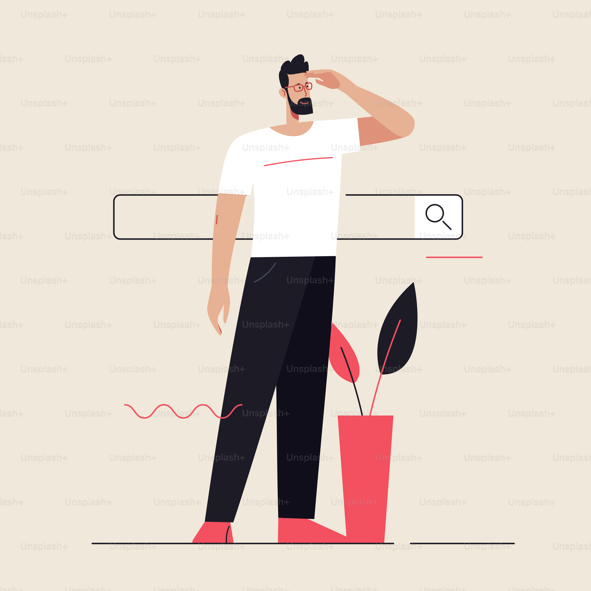 Business flat style outline vector illustration on the subject of search. Editable stroke.