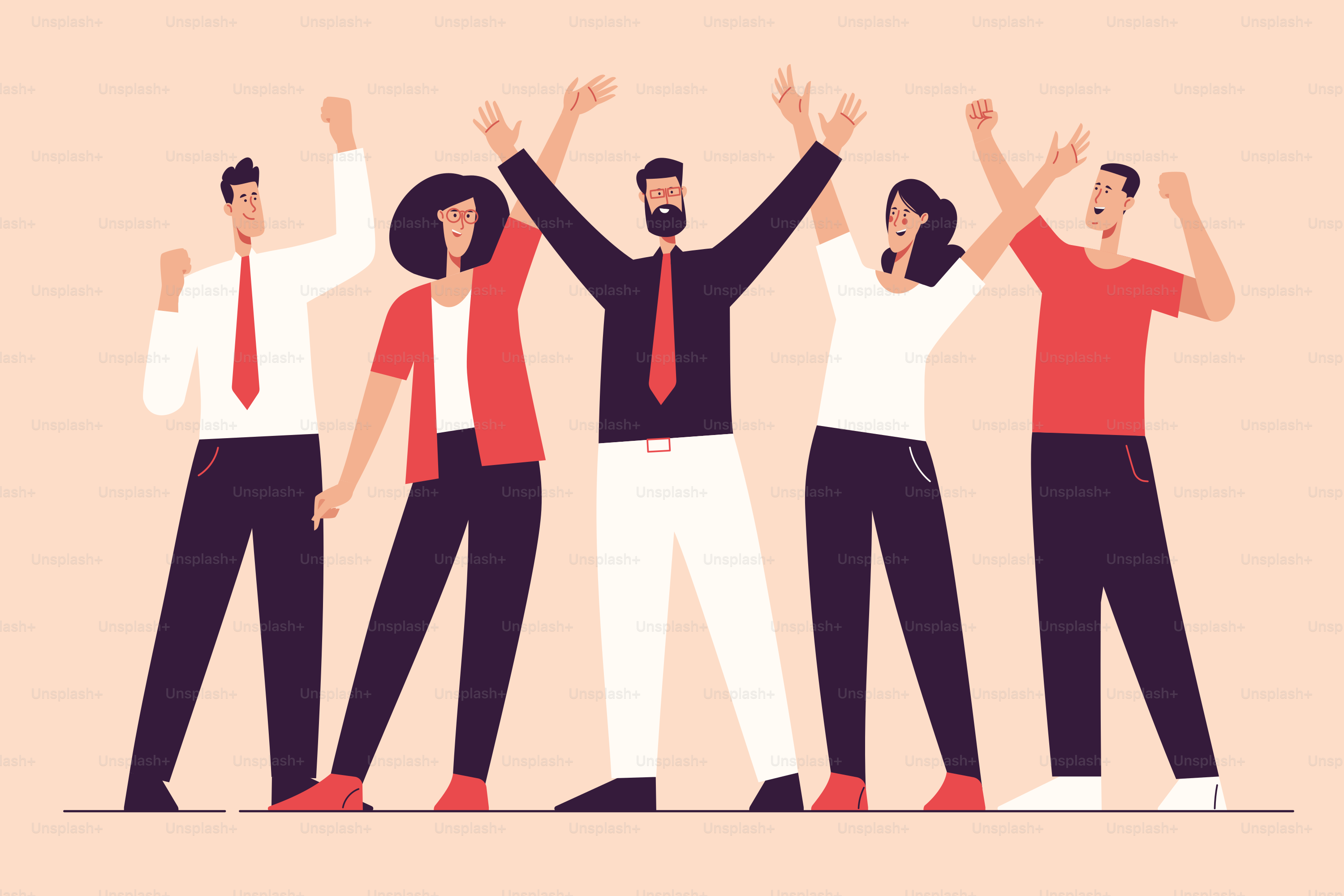 Vector illustration depicting a group of business people celebrating the success. Editable stroke.