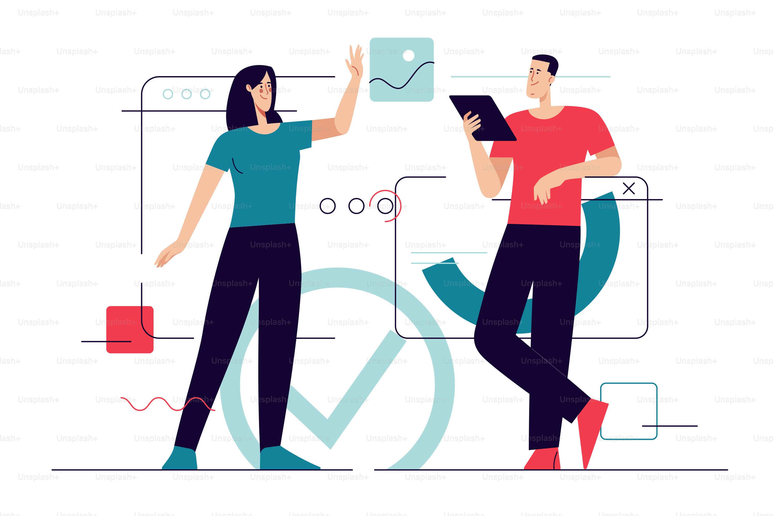 Business concept flat style outline vector illustration on the subject of web design, software development, communication. Editable stroke.