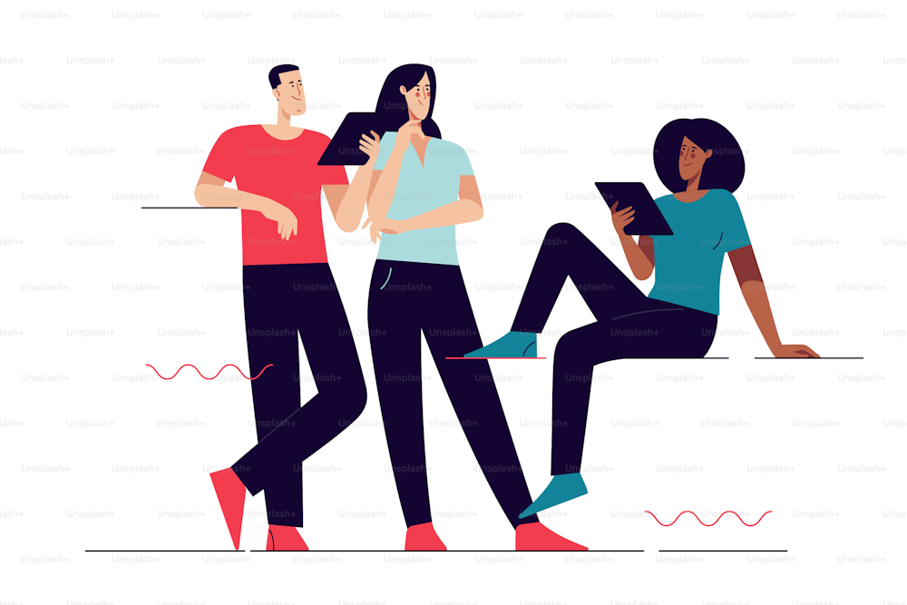 Flat style outline vector illustration depicting group of people on the subject of teamwork. Editable stroke.