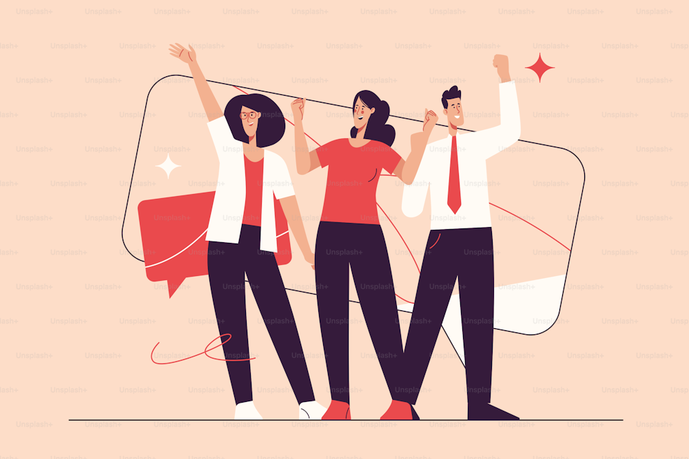 Vector illustration depicting a group of business people celebrating the success. Editable stroke.
