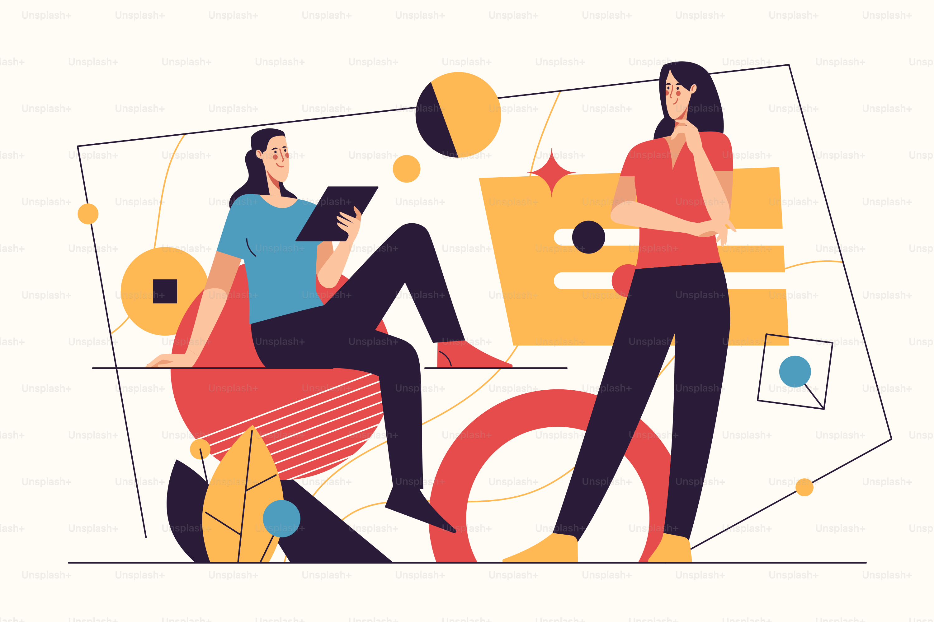 Vector illustration on the subject of data gathering, business intelligence, digital solutions. Editable stroke.