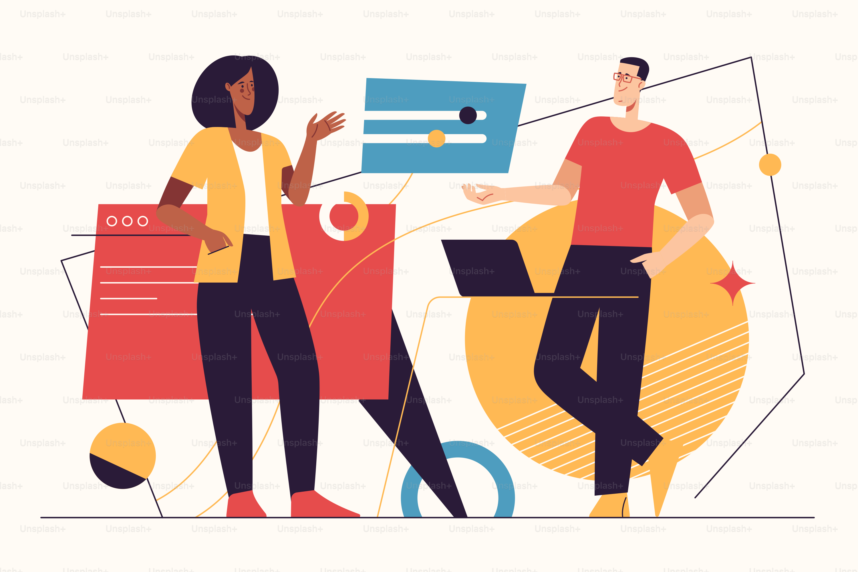 Vector illustration on the subject of data gathering, business intelligence, digital solutions. Editable stroke.