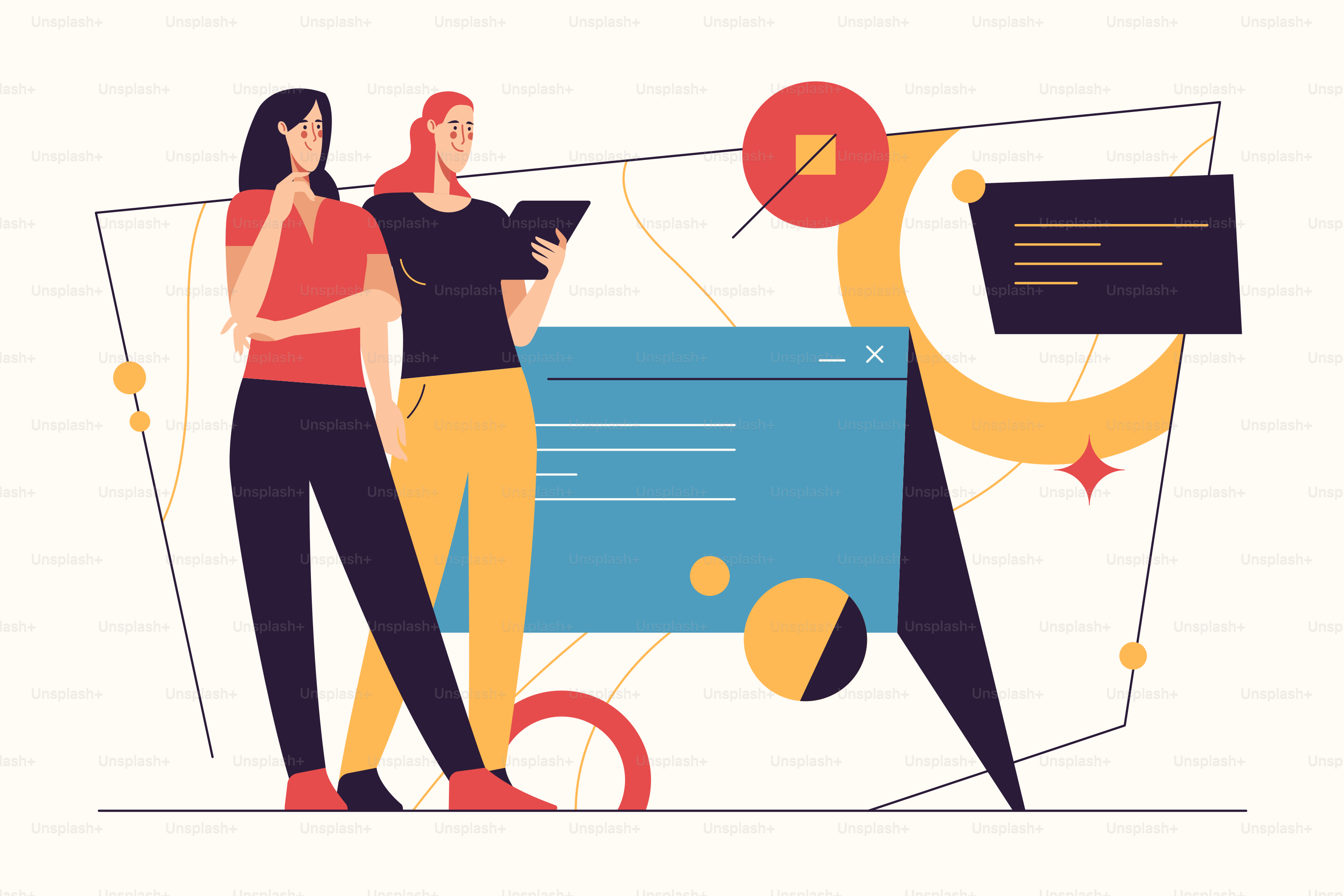 Vector illustration on the subject of data gathering, business intelligence, digital solutions. Editable stroke.