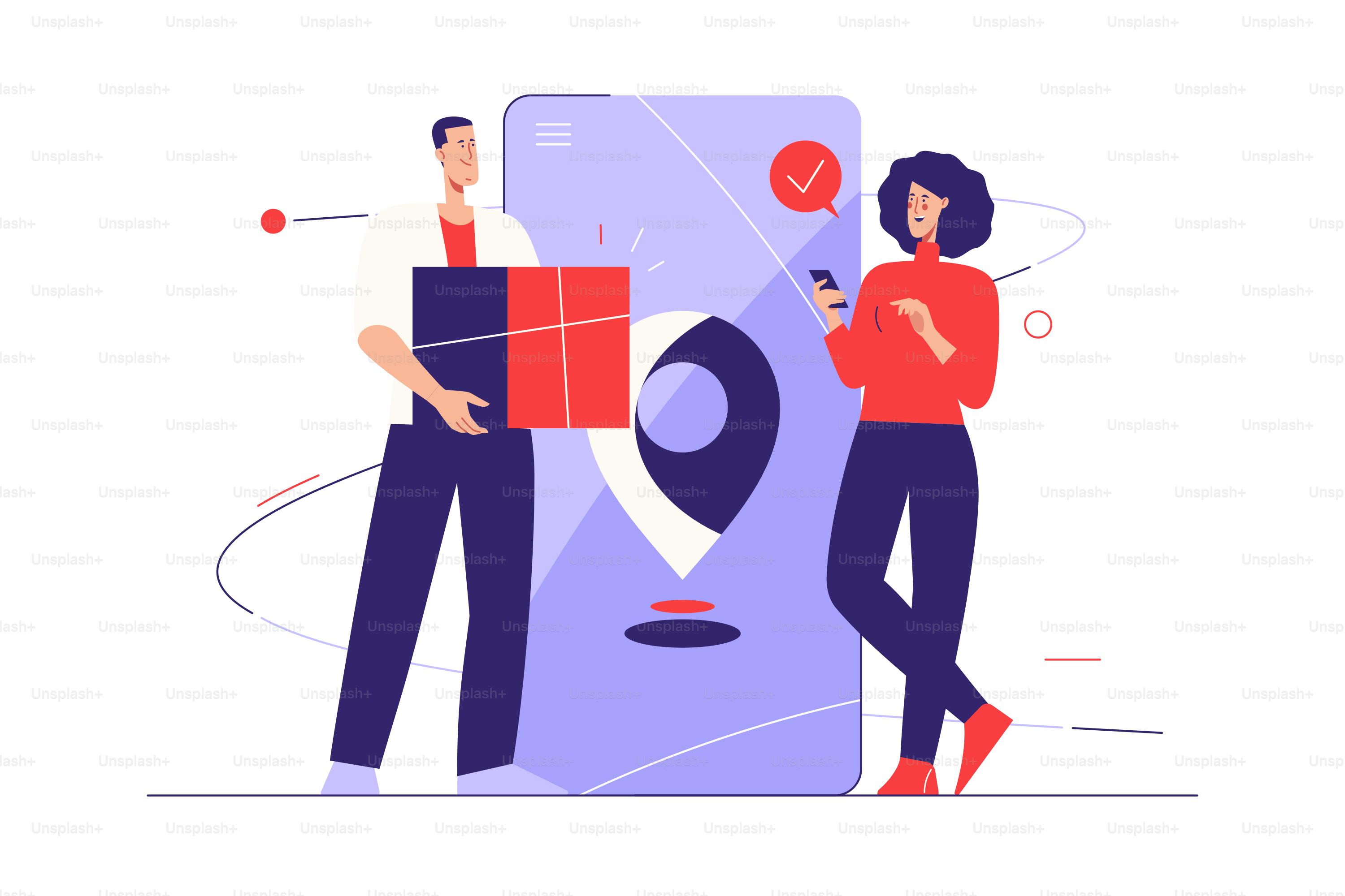 Ilustración vectorial sobre el tema del servicio de entrega online. Trazo editable.