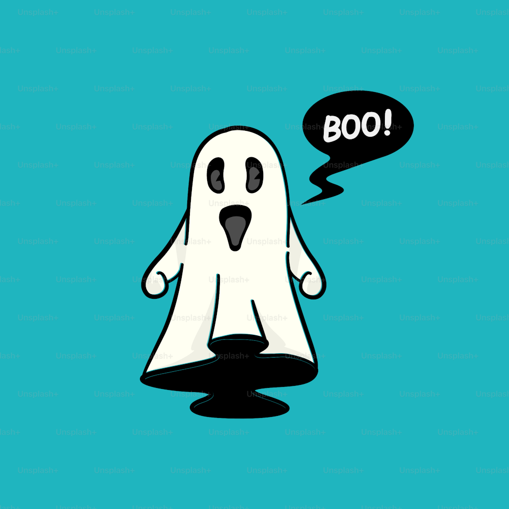 Boo! A spooky fun halloween ghost character. Vector illustration.