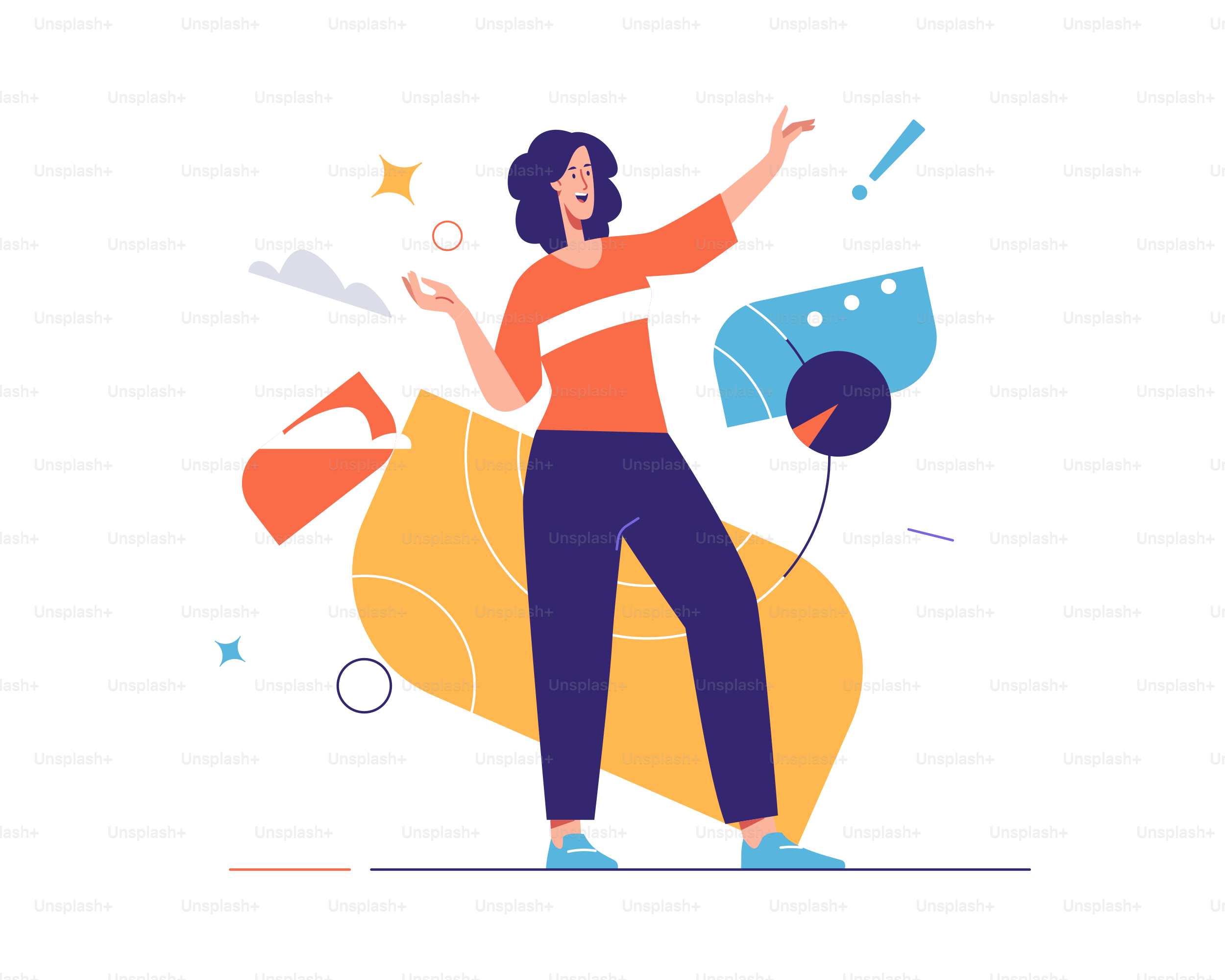 L’illustration vectorielle d’une jeune femme riante et joyeuse exprime ses émotions. Trait modifiable, échantillons globaux.