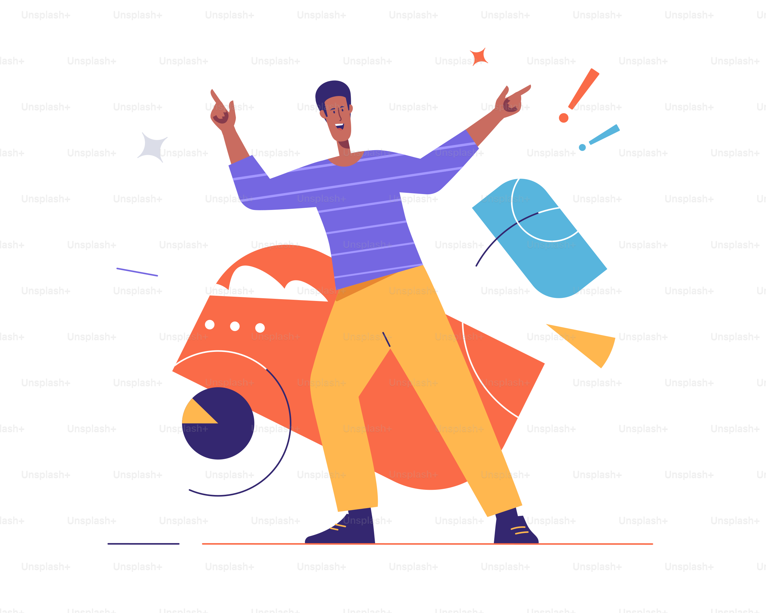 Vector illustration of happy young man expresses emotions. Editable stroke, global swatches.