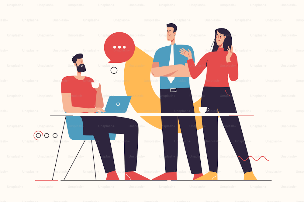 Vector illustration depicting a group of people having coffee break and talking.