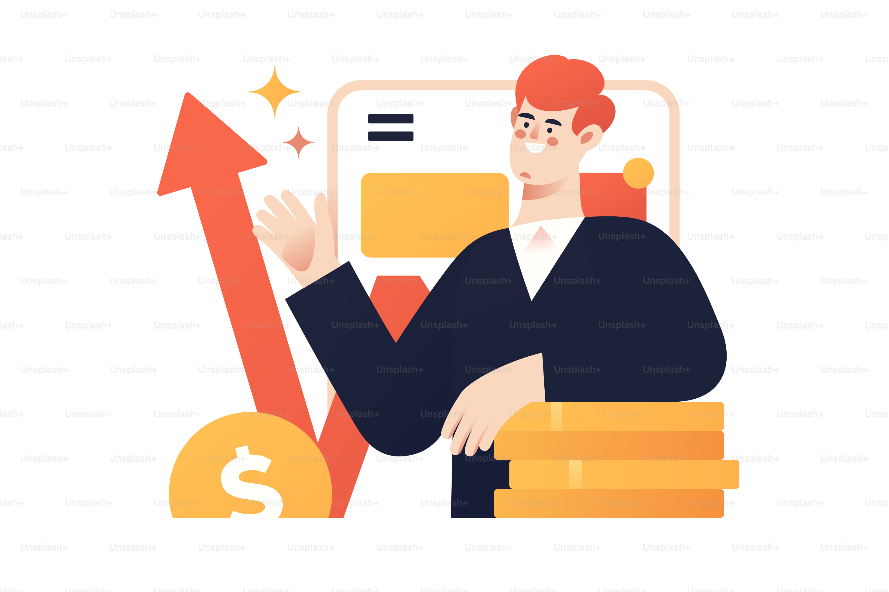 Financial investment via mobile phone app vector illustration.