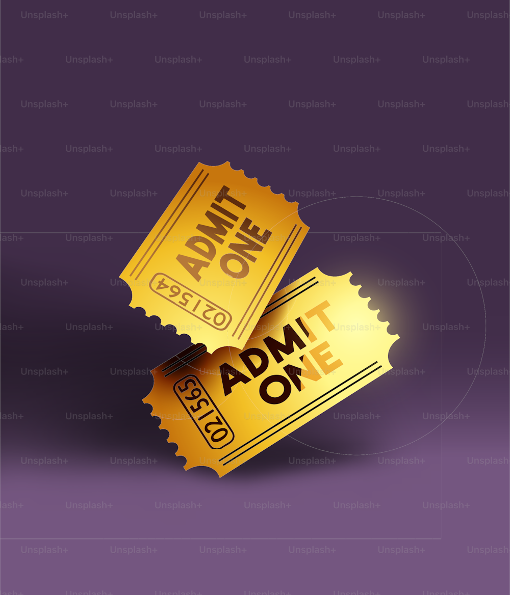 Exclusive gold admit one event and performance tickets - realistic vector illustration.