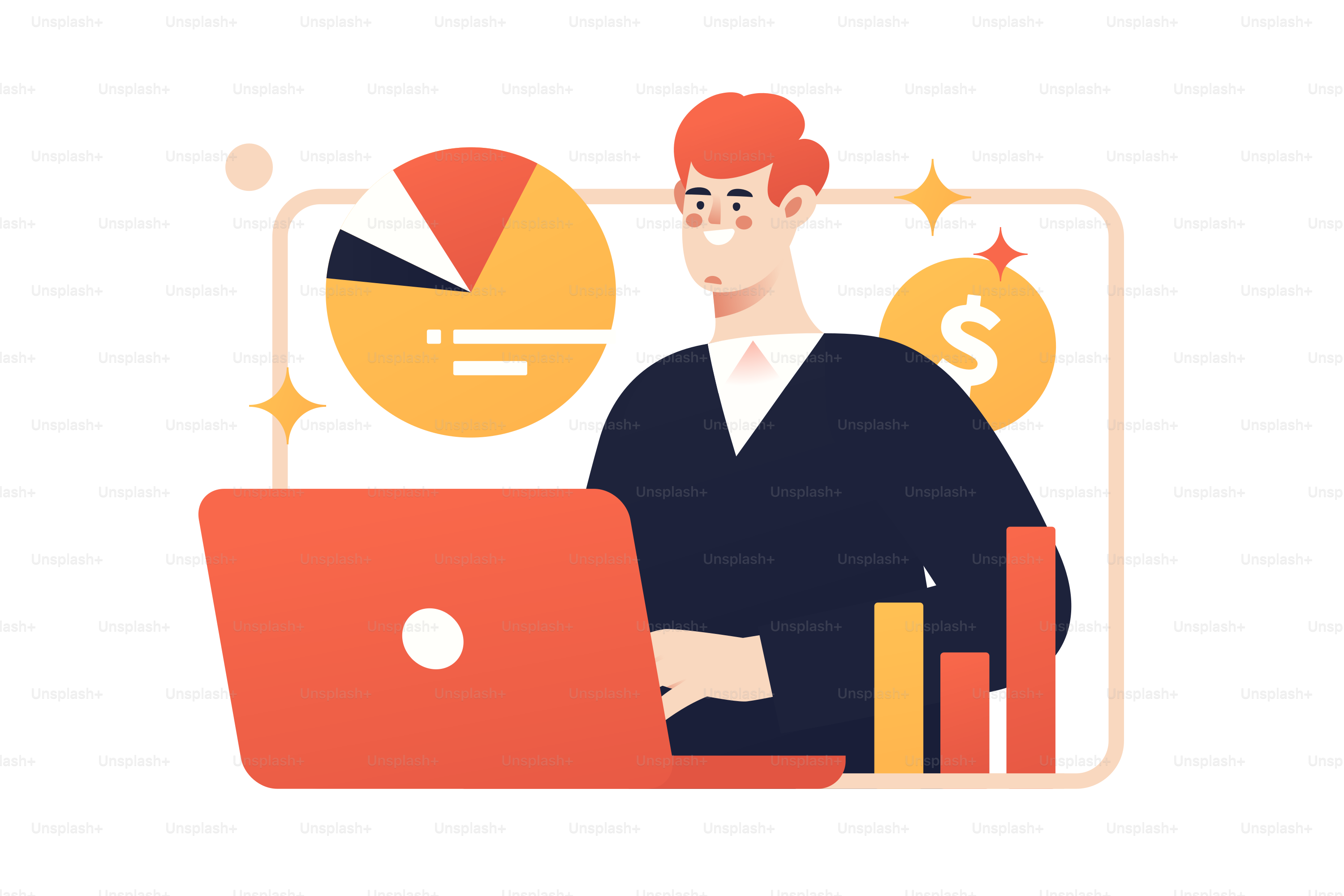 Investmentmanagement, Finanzanalyse, Illustration von Börsenvektoren.