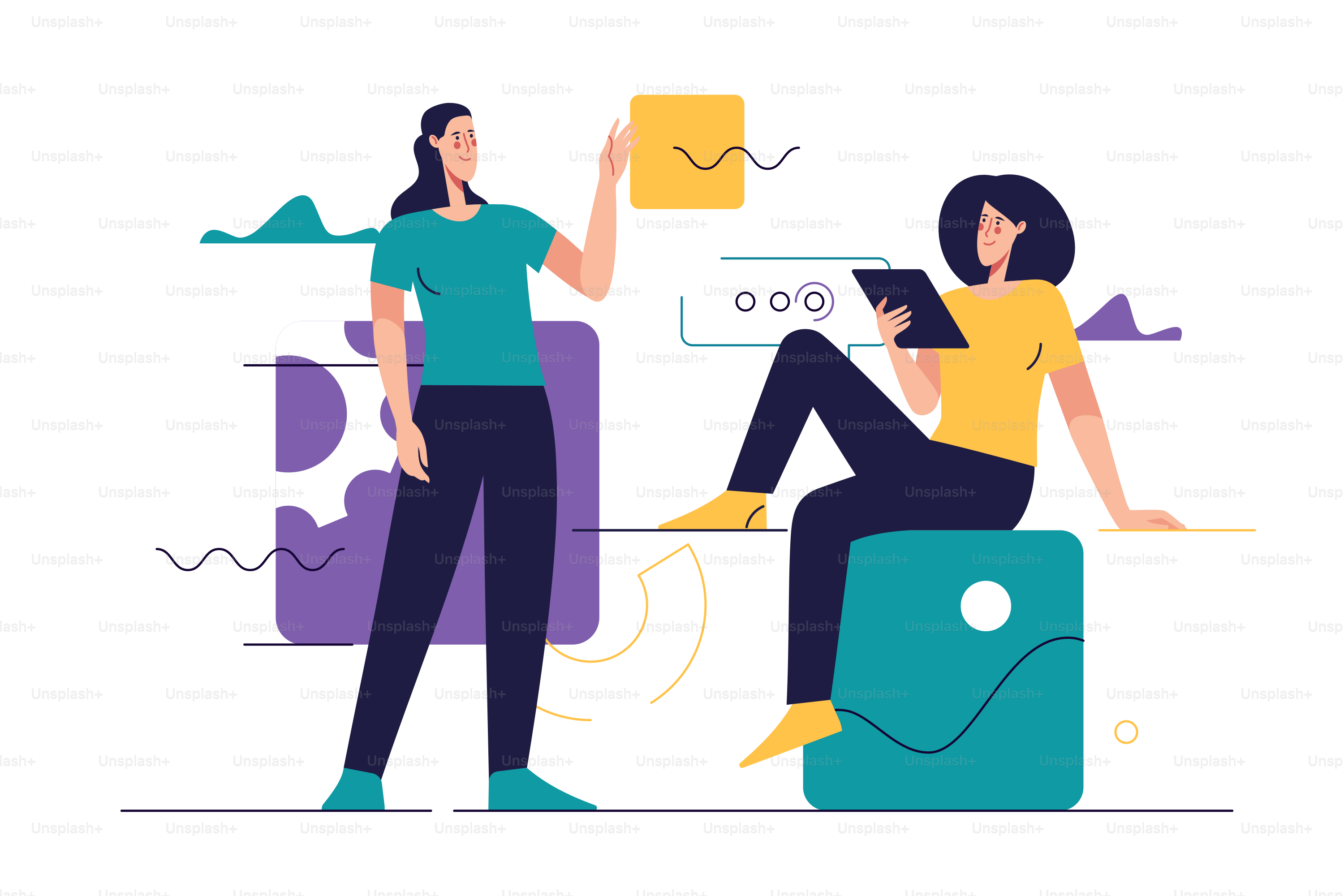 Business concept flat style outline vector illustration on the subject of web design, software development, communication.