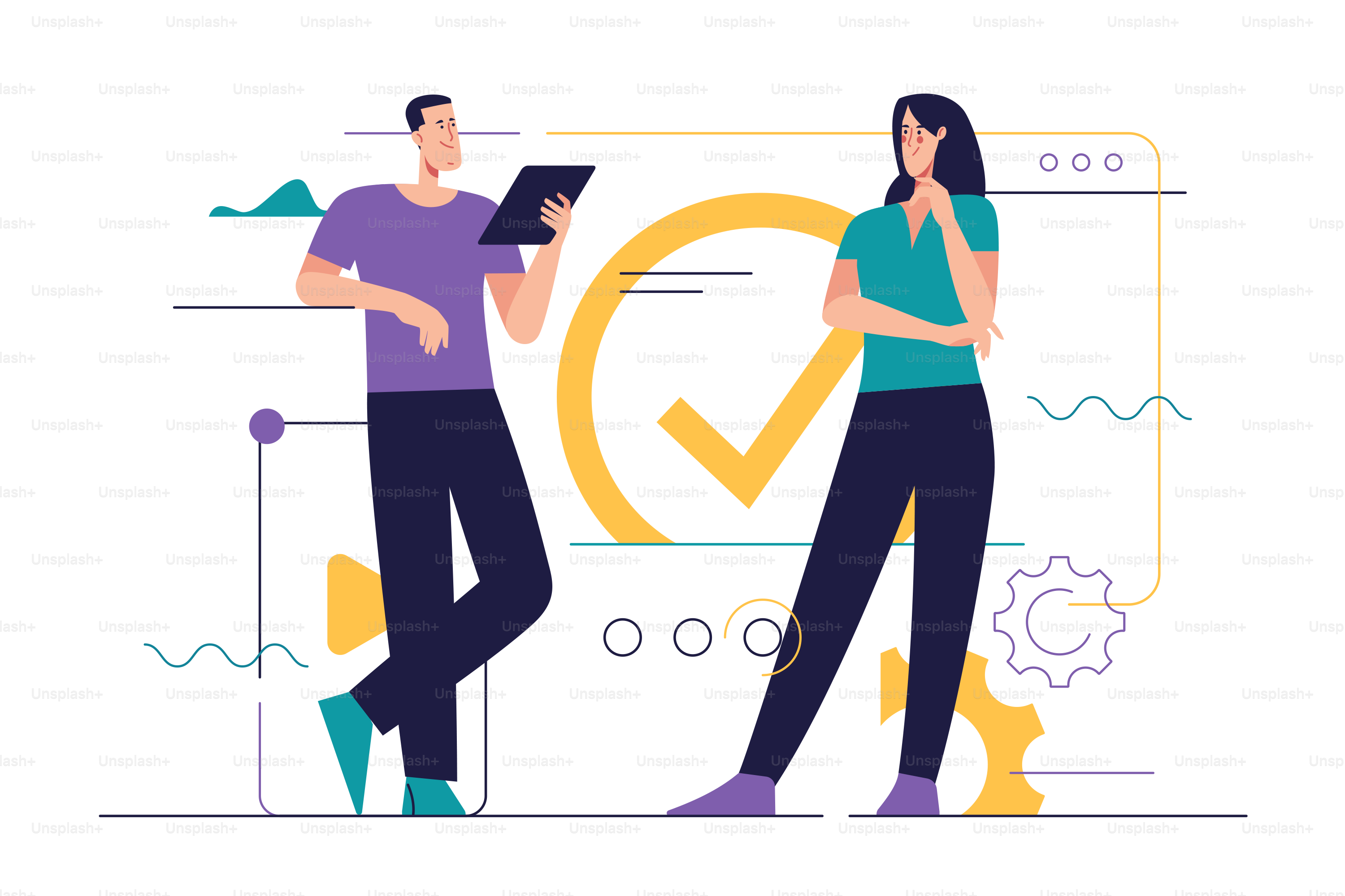 Business concept flat style outline vector illustration on the subject of web design, software development, communication.