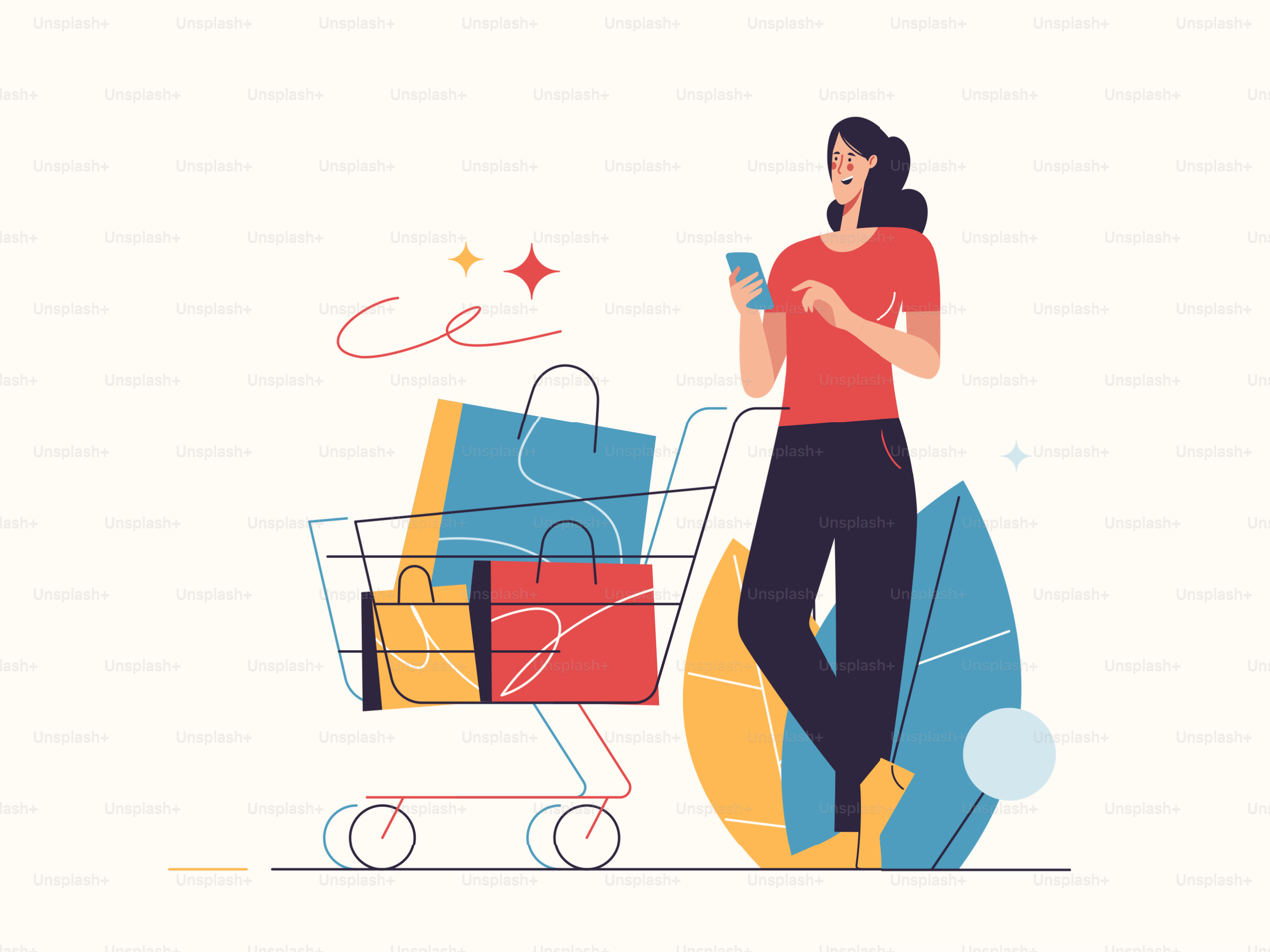 Ilustración vectorial sobre el tema del comercio electrónico, ventas, promociones, compras online.