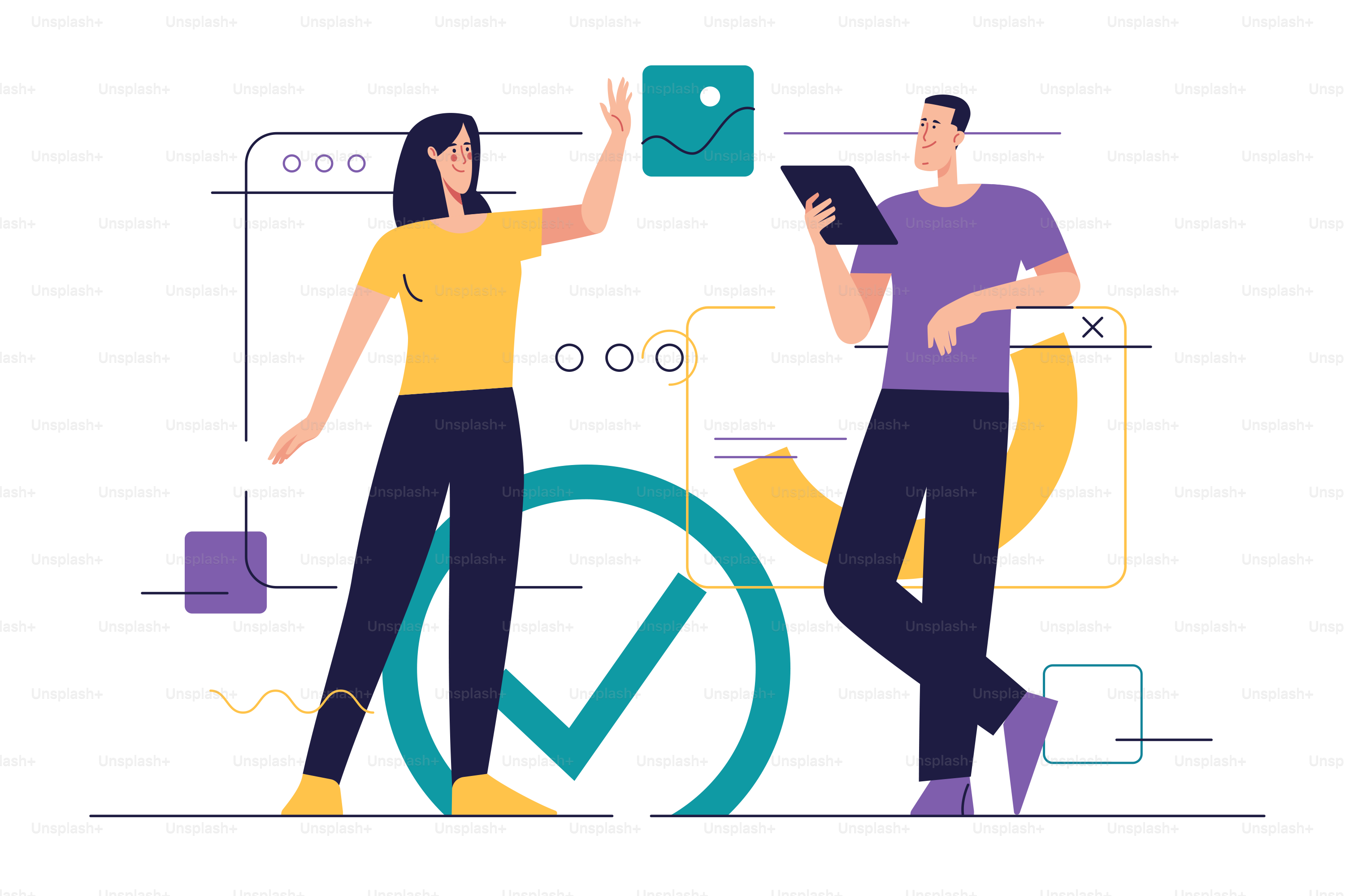 Business concept flat style outline vector illustration on the subject of web design, software development, communication.