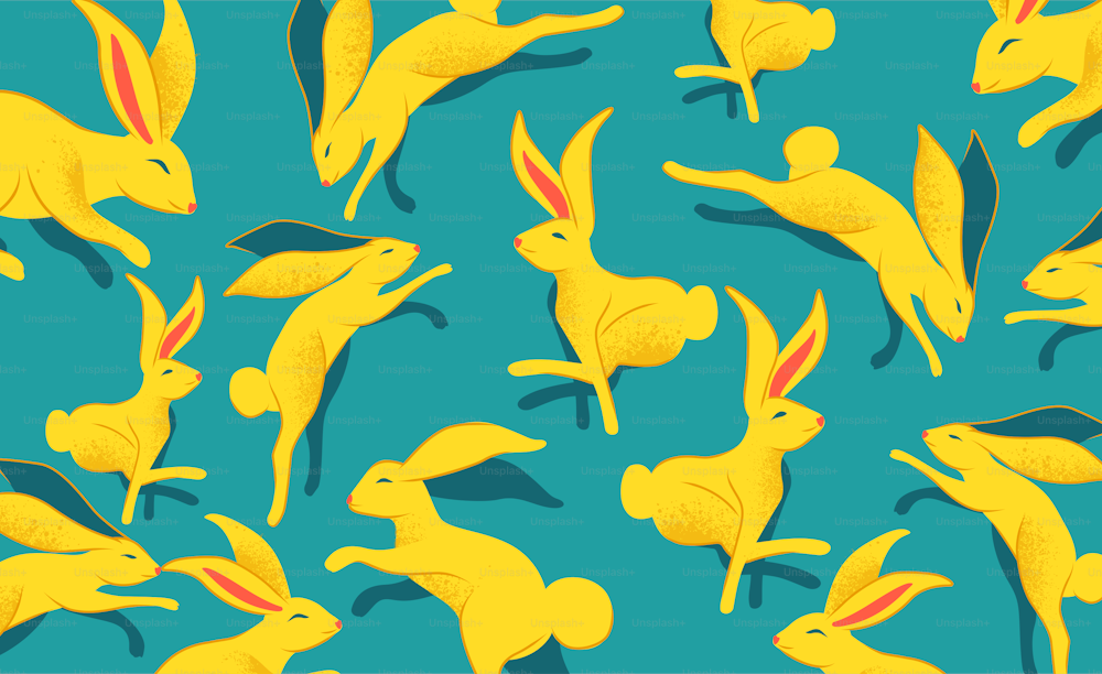 Una colección de lindos conejos saltarines. Ilustración vectorial de celebraciones de decoración de Pascua.