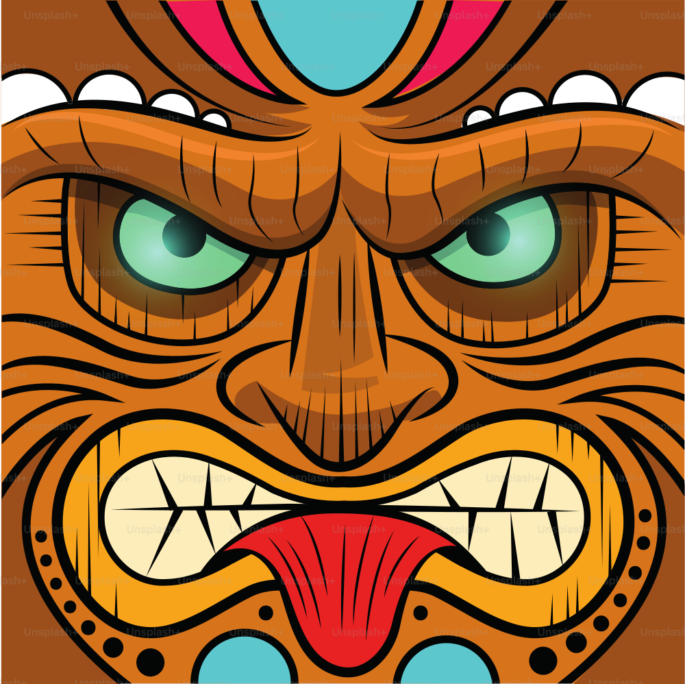 Square Faced Tiki Mask - Vector illustration. EPS 10 file with transparencies