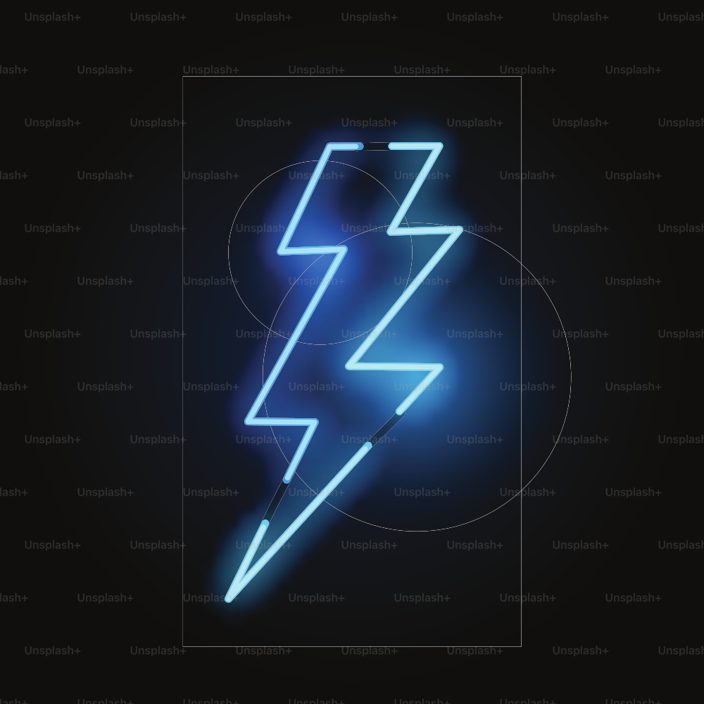 A blue neon lightning bolt sign. Vector illustration.
