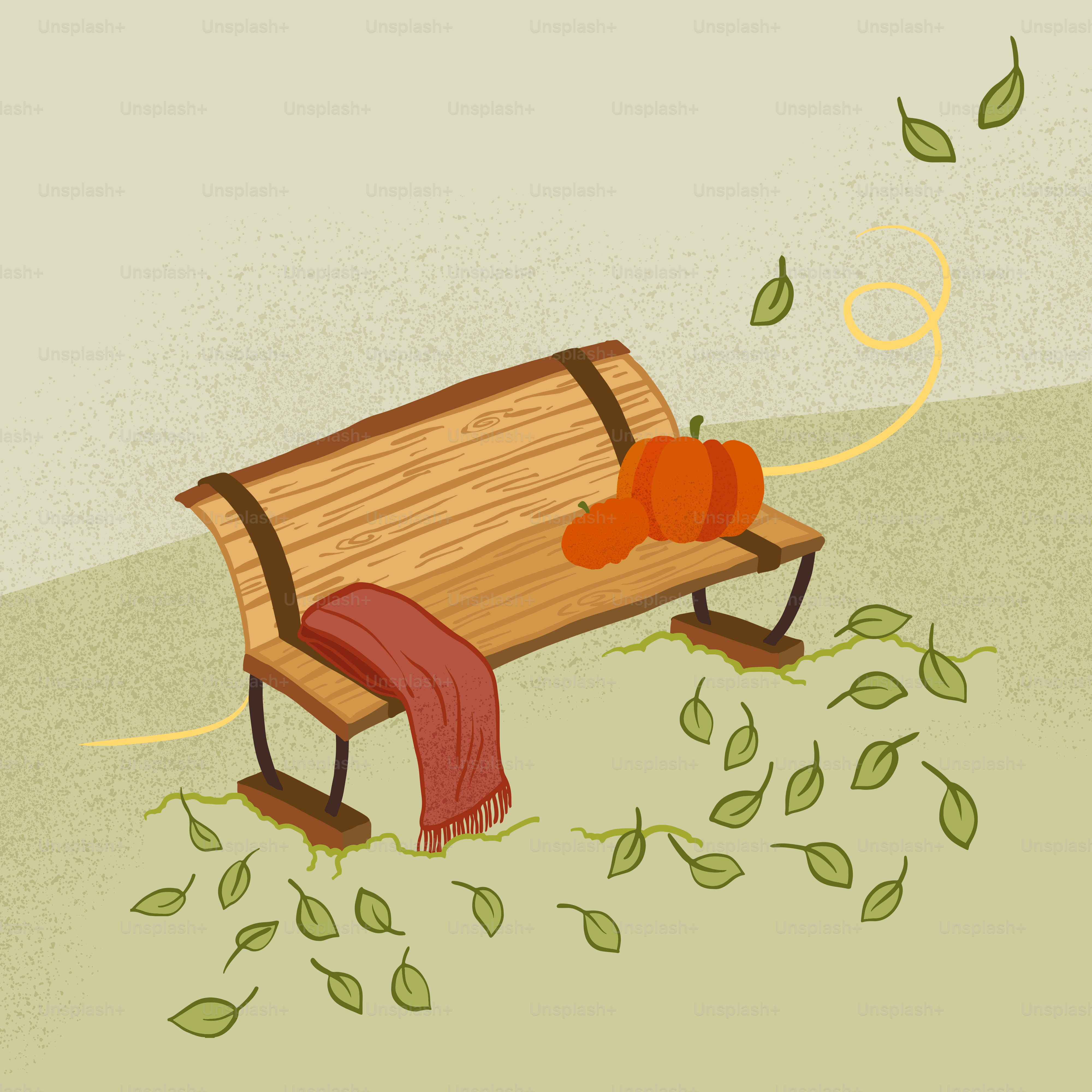 A wooden bench with a red scarf on it