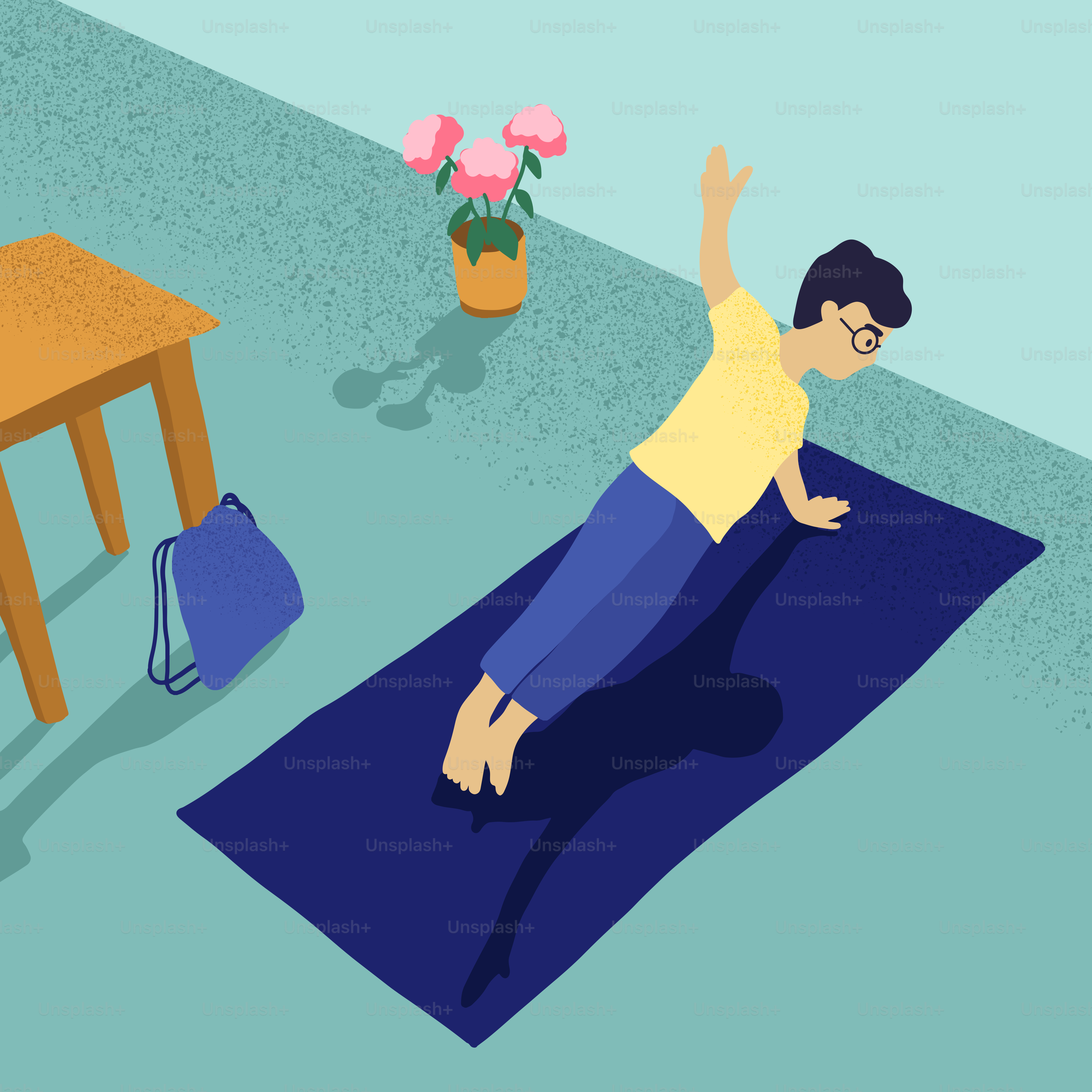 Person, die Yoga auf einer Matte drinnen macht.