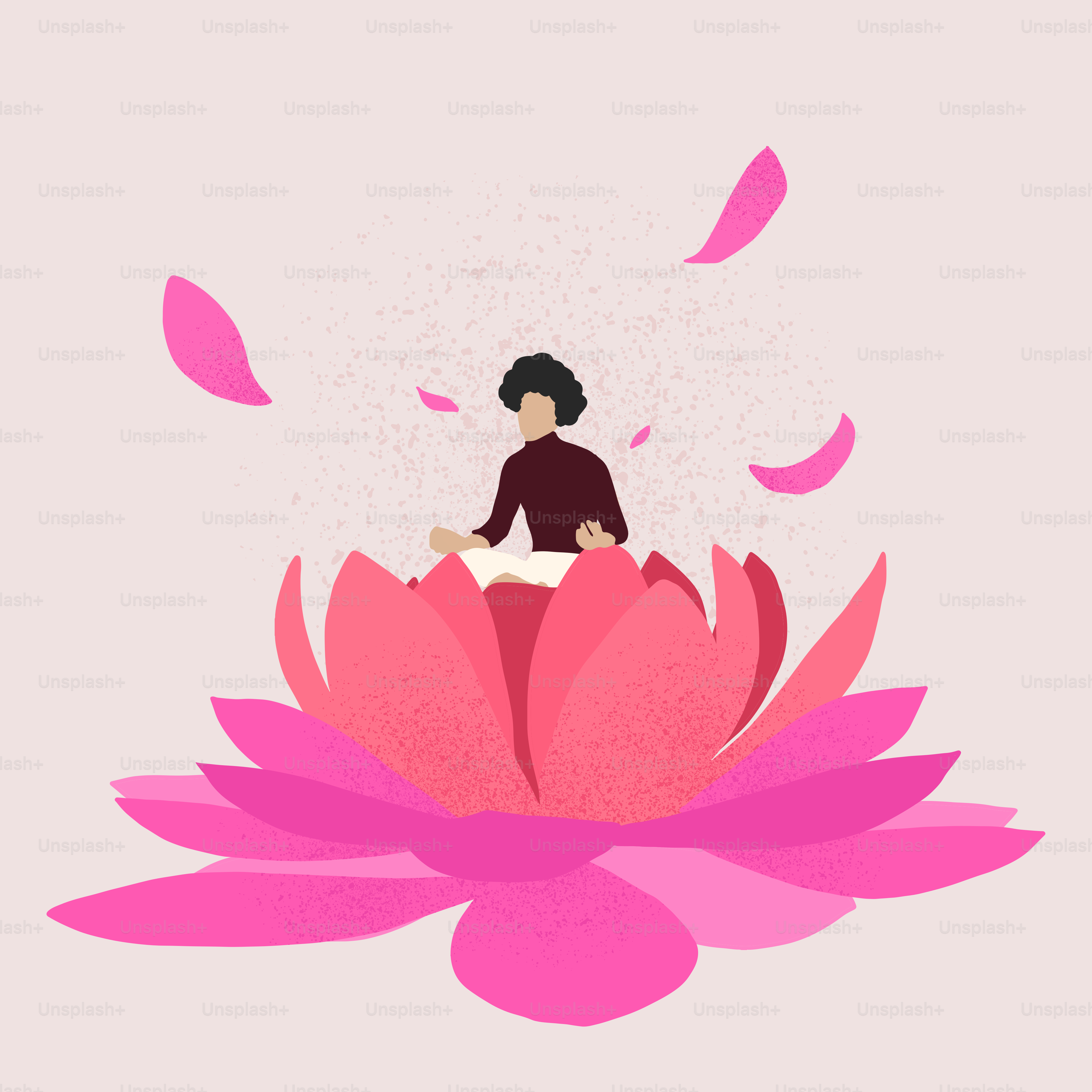 Person, die in einer großen rosa Lotusblume meditiert.