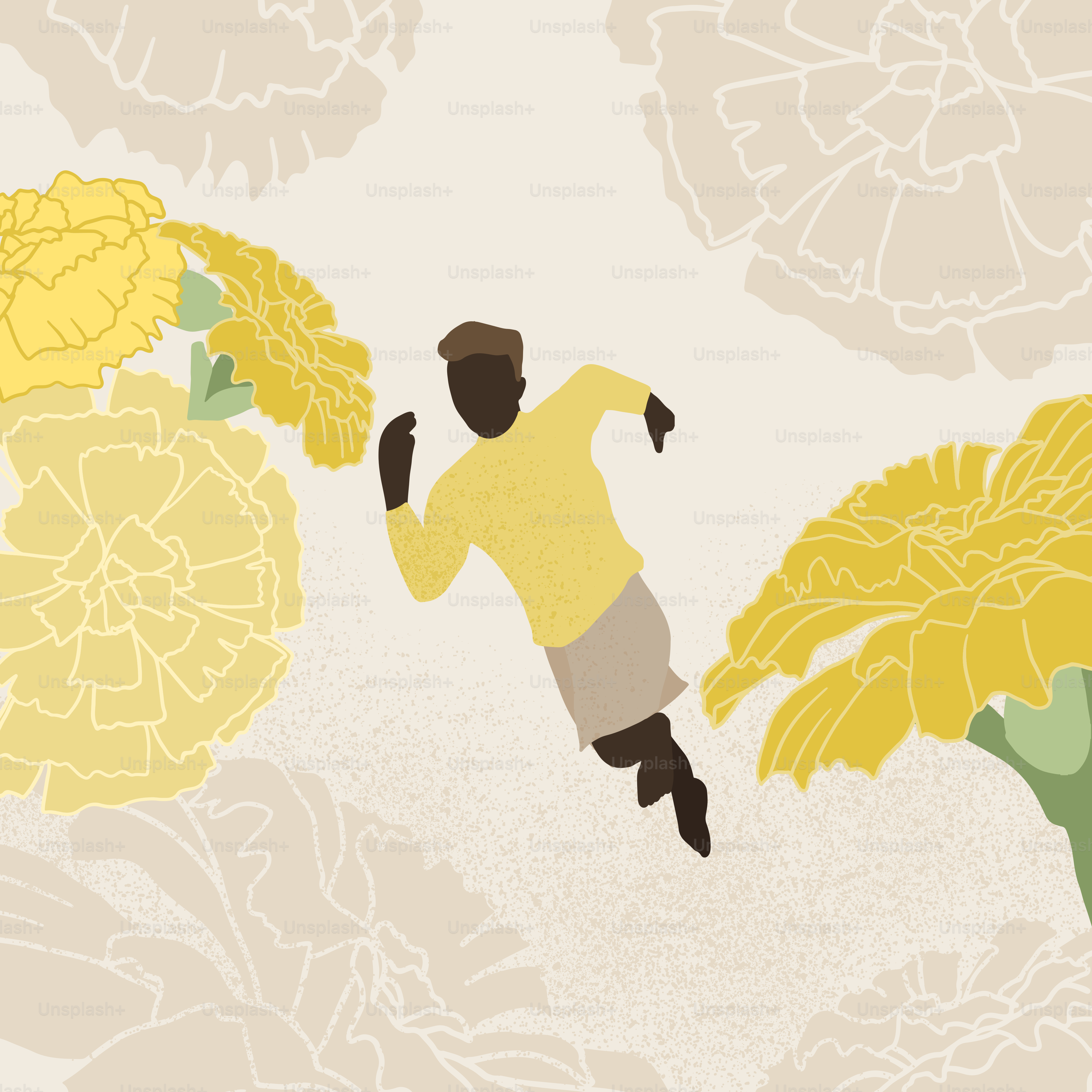 Person running through yellow flowers