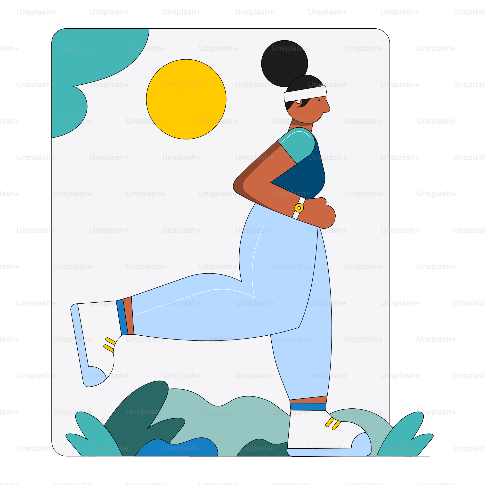 A woman is running in a blue outfit