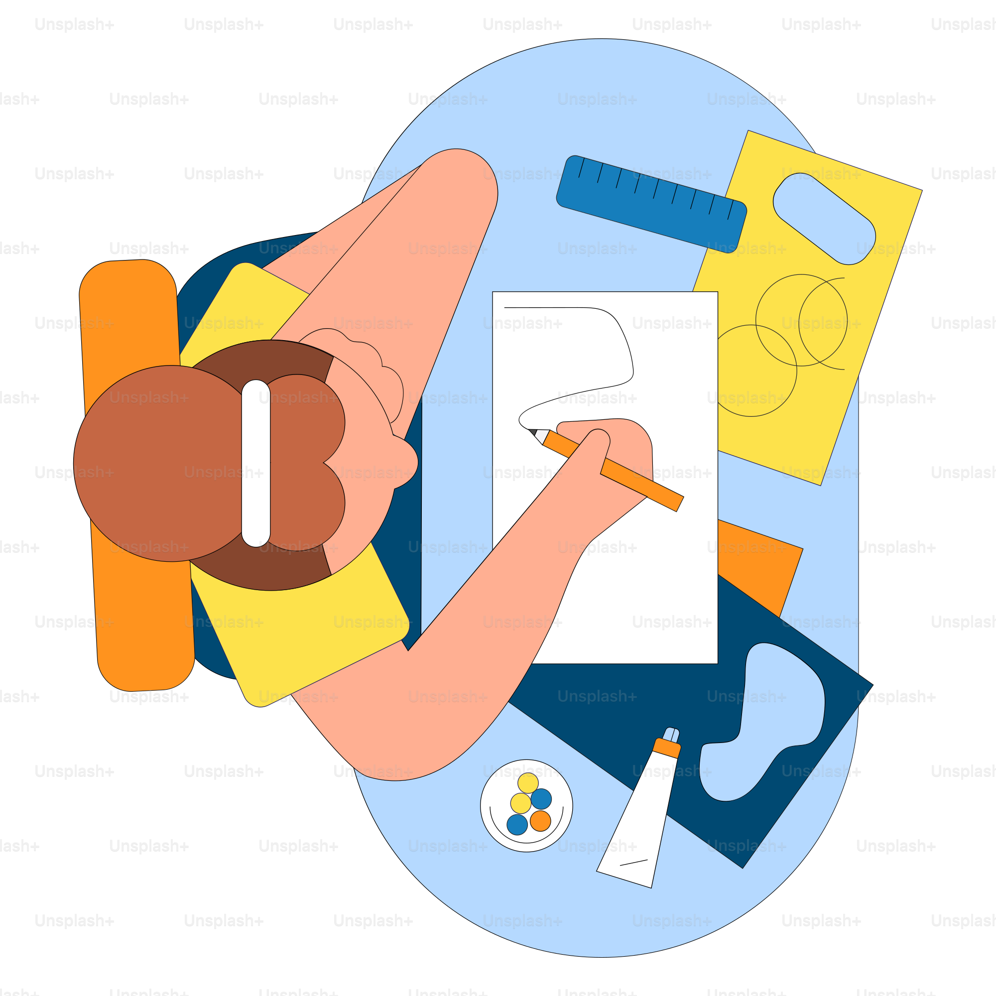 Person drawing on paper with colorful art supplies.