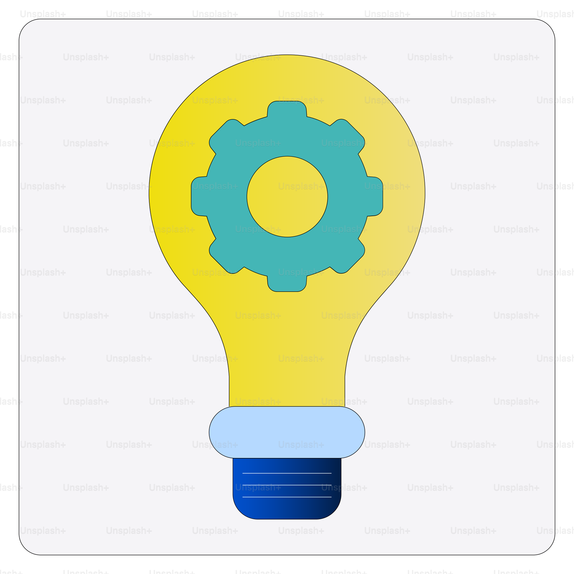 Yellow lightbulb with teal gear inside.