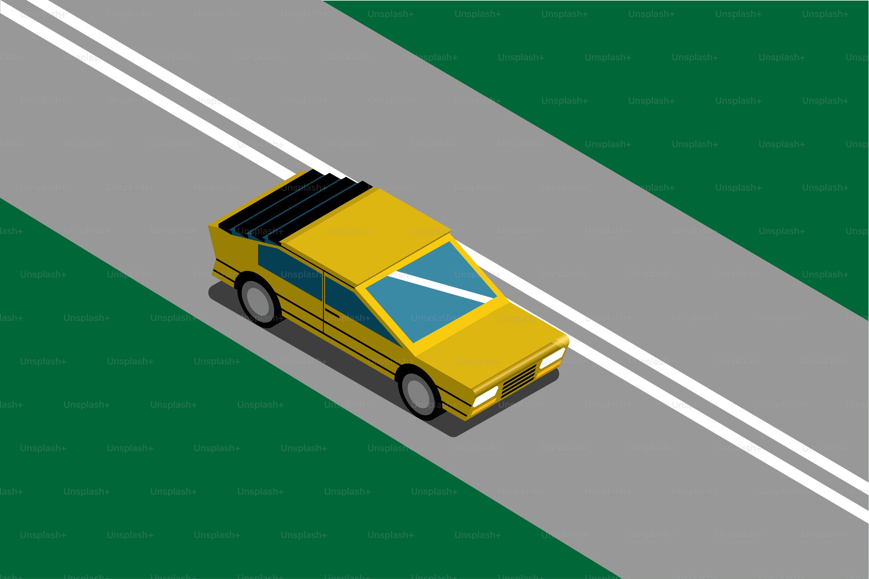 Yellow car driving on a road