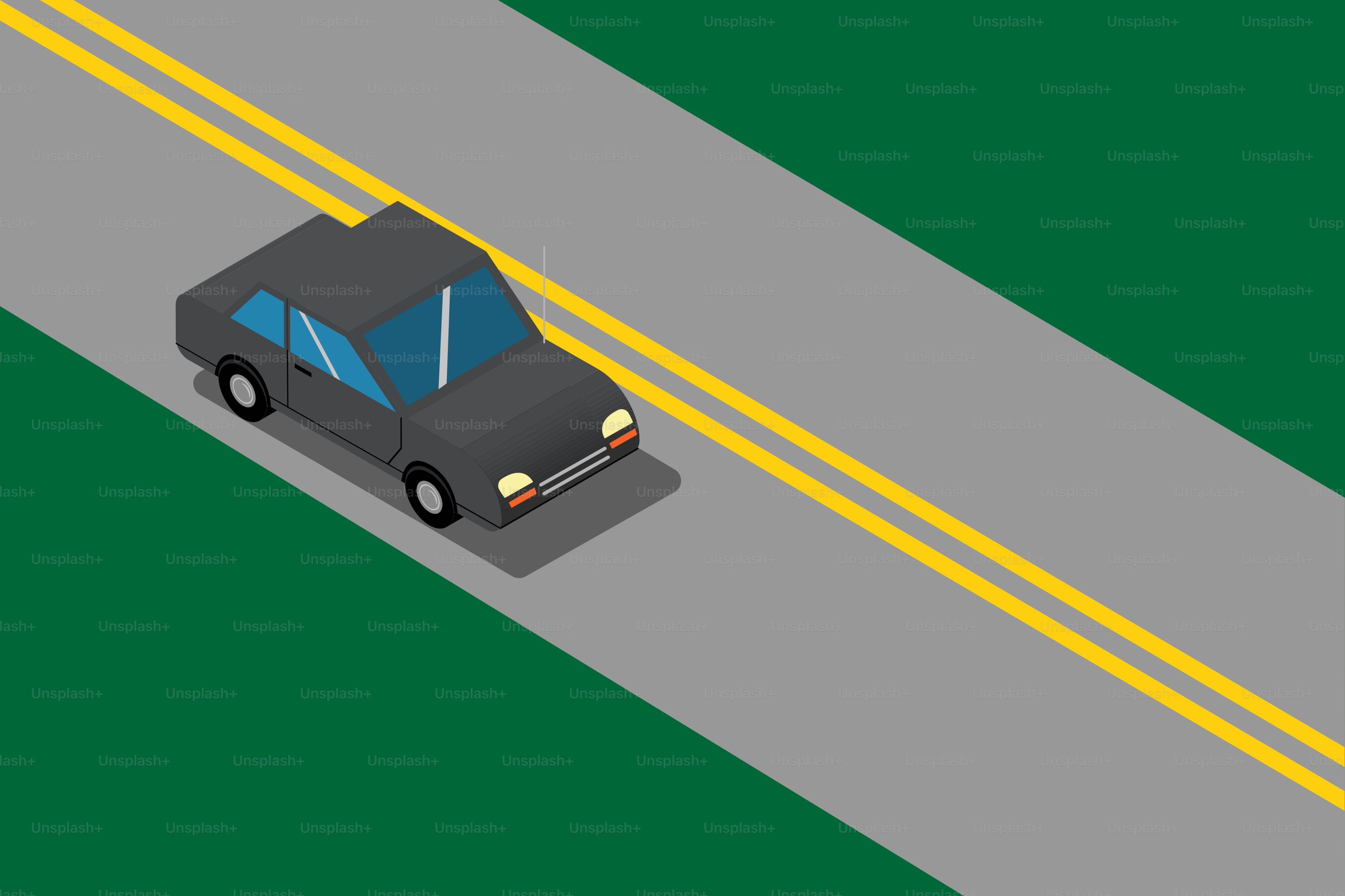 A dark car driving on a road