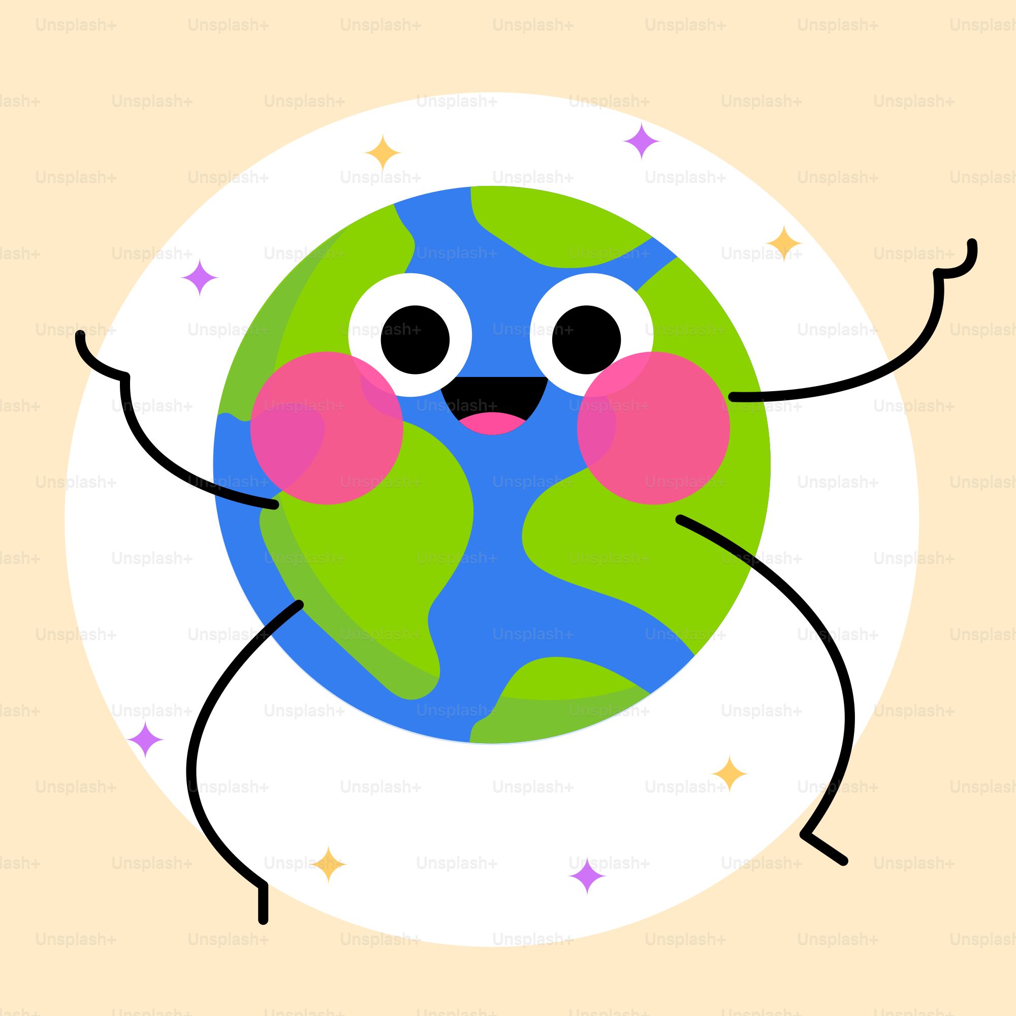 A happy cartoon earth with arms and legs dancing