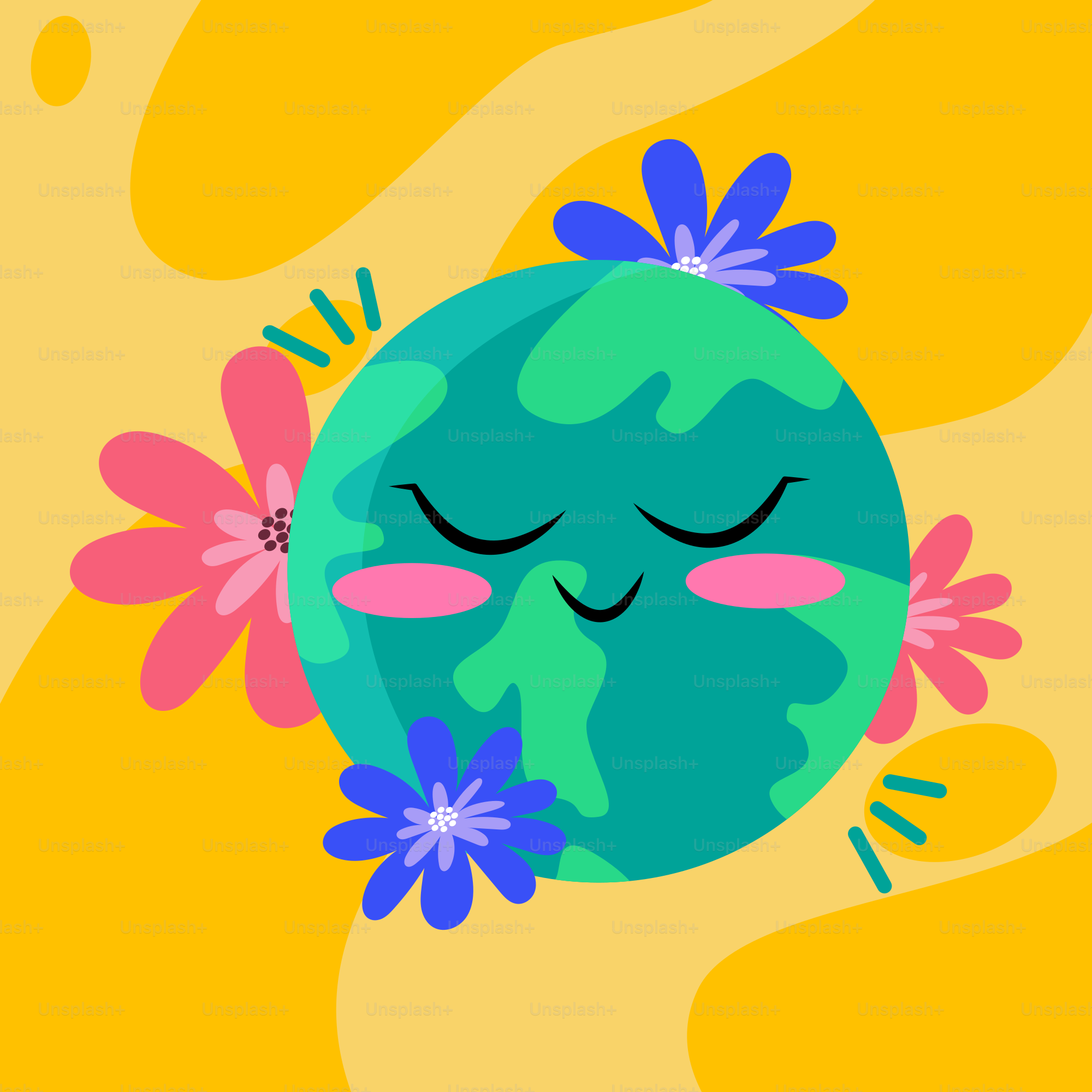 A green earth with flowers around it
