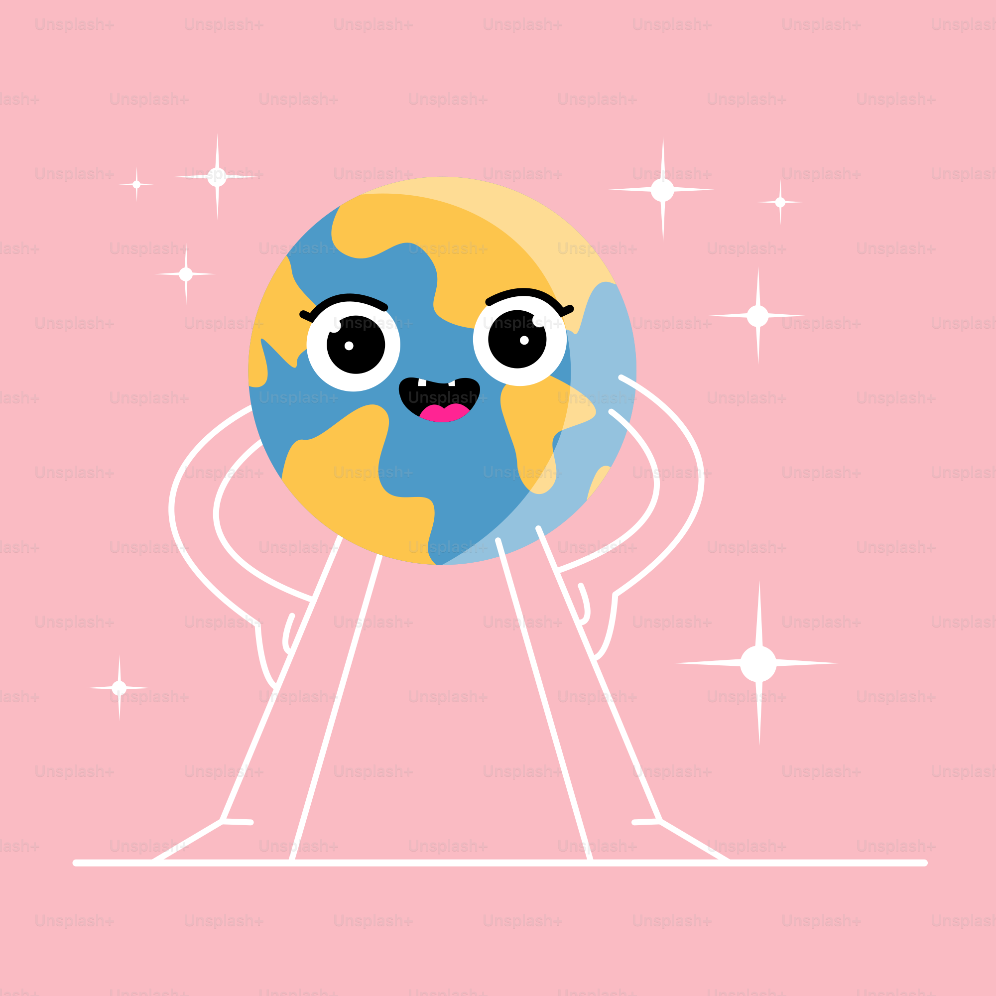 Cartoon planet earth with arms and legs smiling