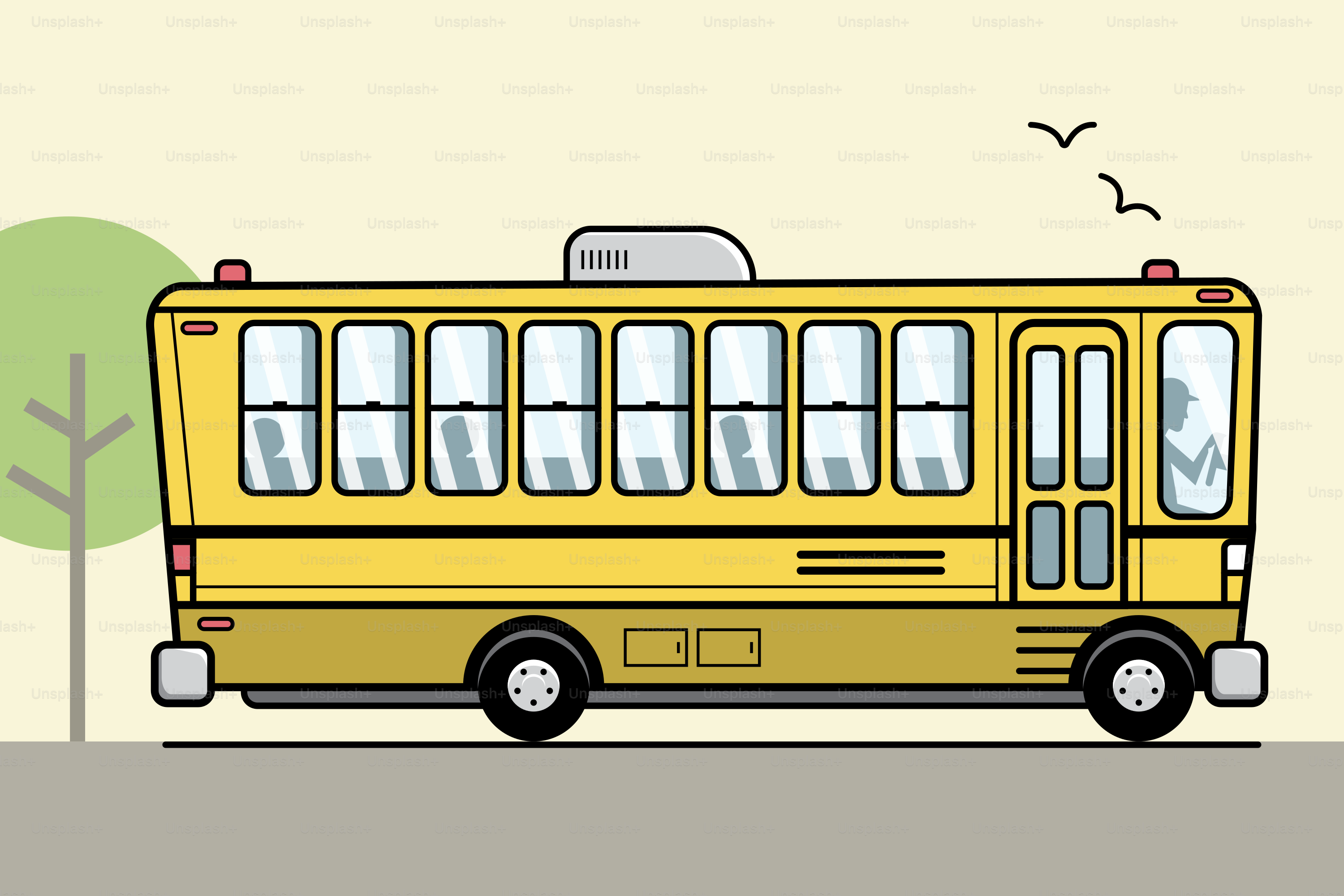 Un autobús amarillo con pasajeros circula por una carretera.