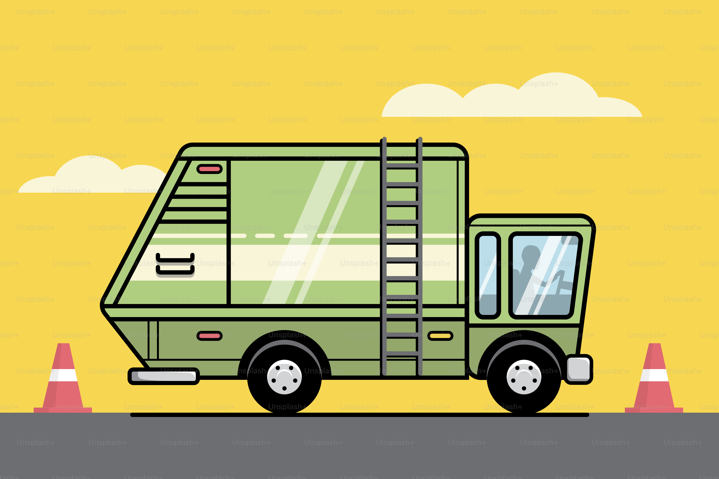 Camion vert avec échelle et bandoirisations