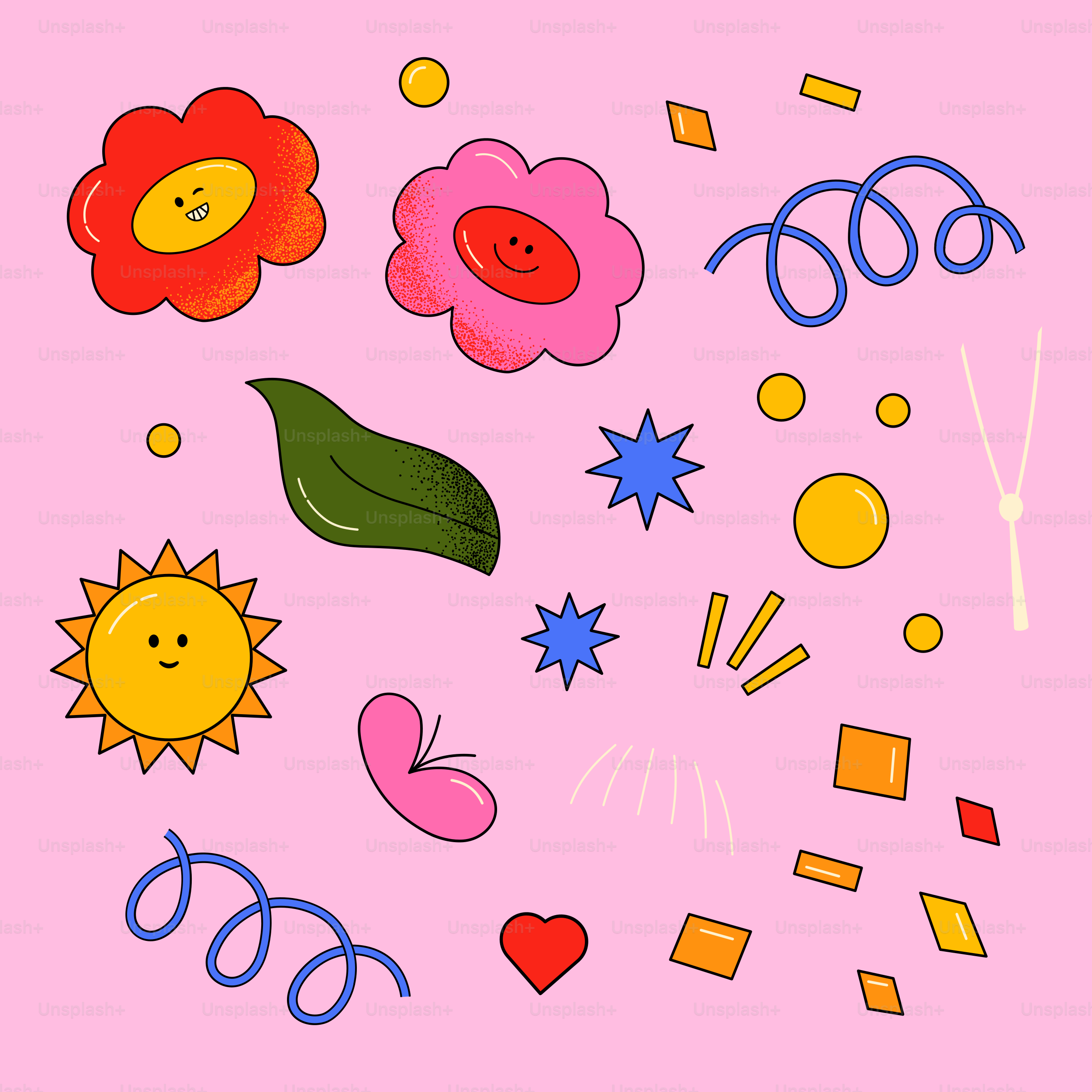 A pink background with a bunch of different items on it