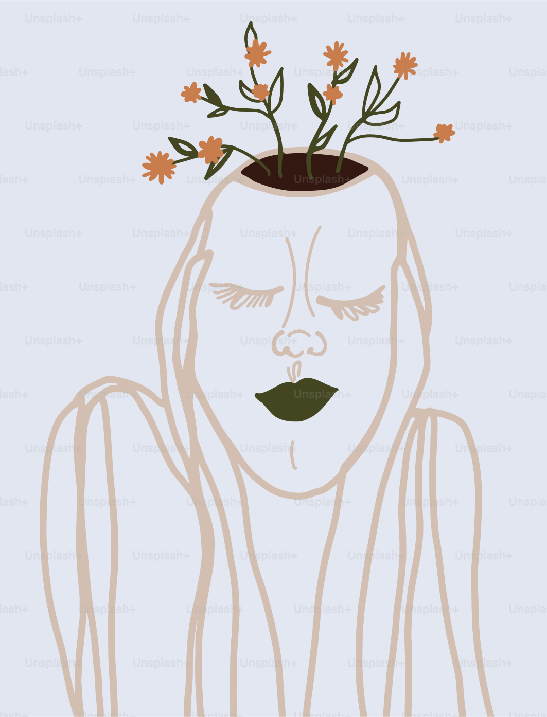 Woman's head open with flowers growing inside