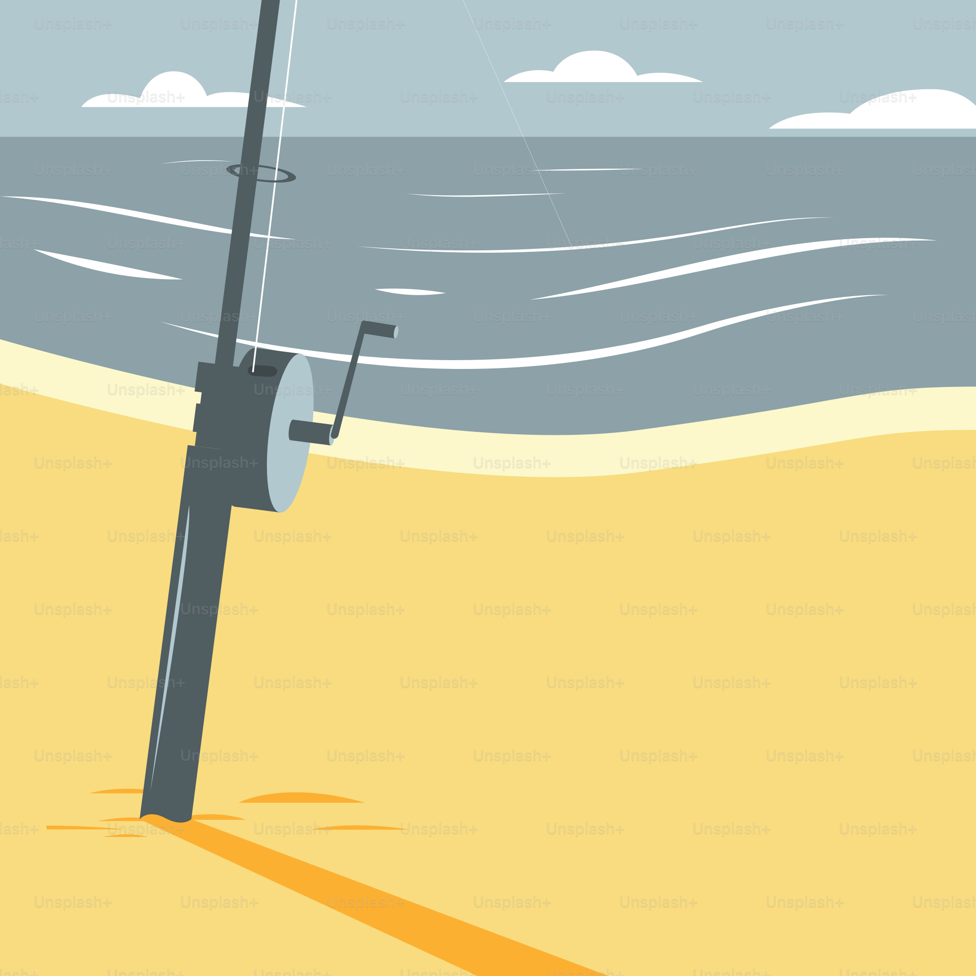 Canne à pêche sur une plage de sable au bord de l’océan