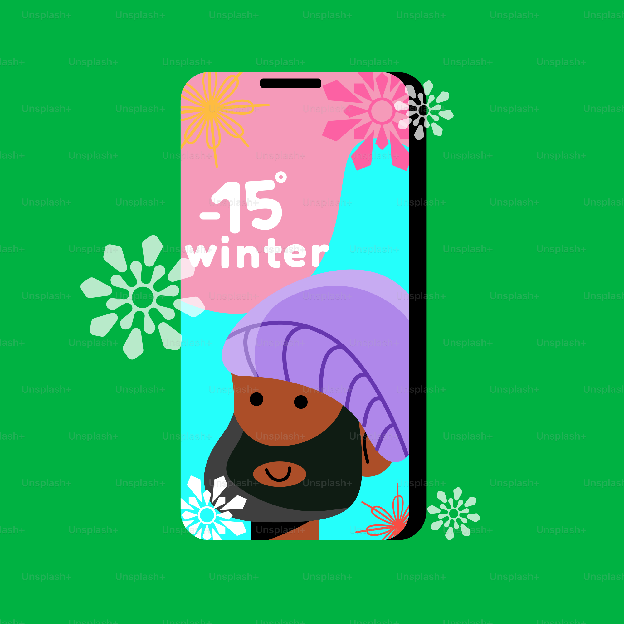Smartphone mostrando la previsión del tiempo invernal con carácter.