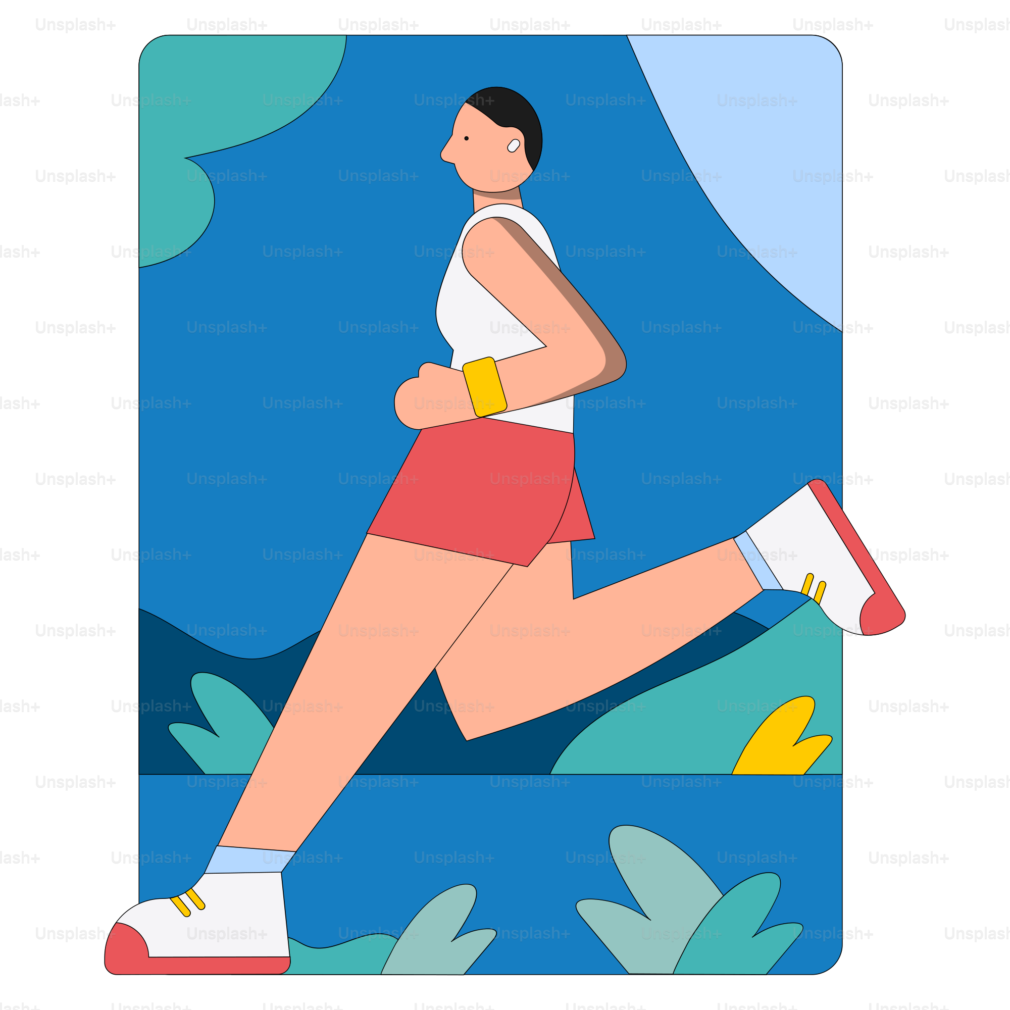 Woman running in a stylized park setting