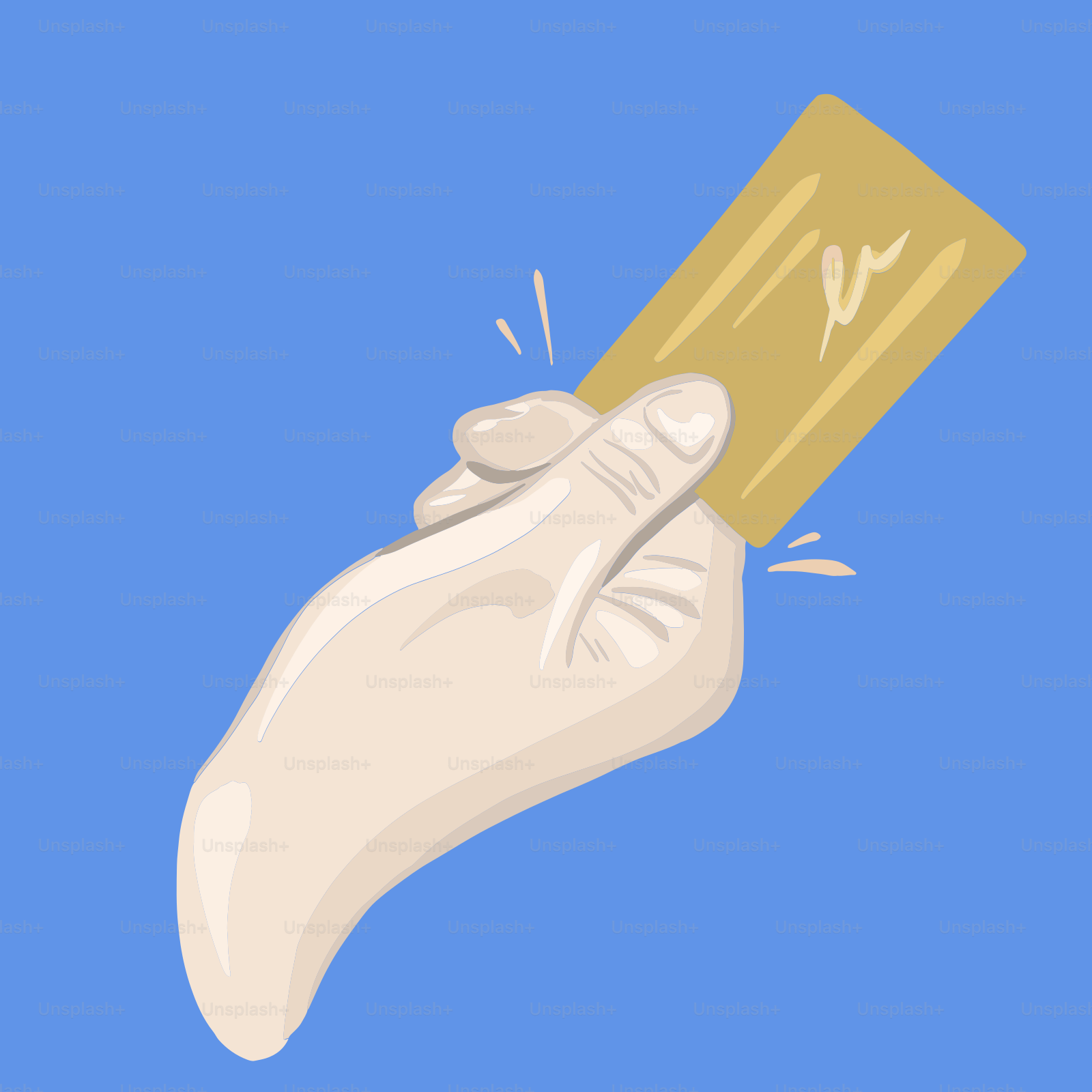 Hand holding a golden credit card against blue background