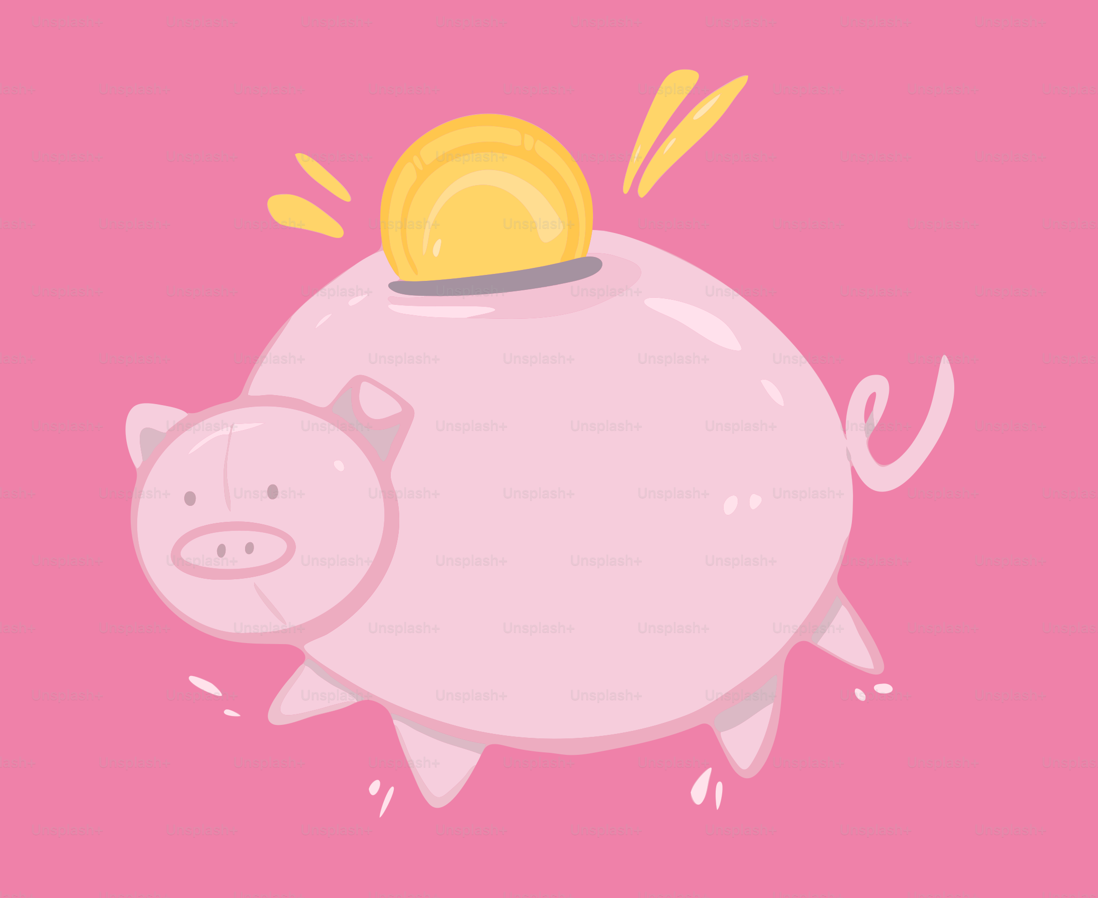 A pink piggy bank with a coin going in