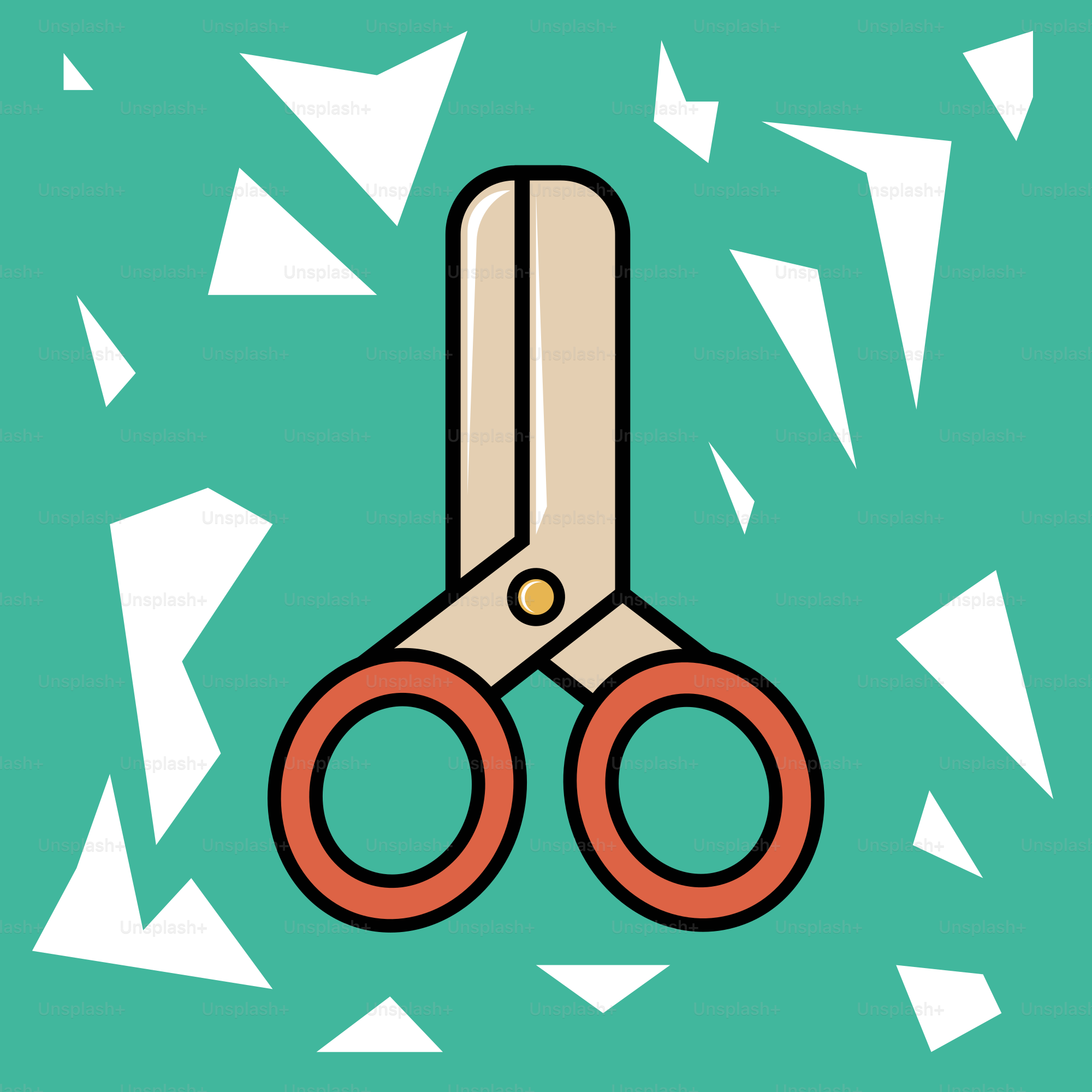 Tesoura sobre fundo azul-petróleo com formas brancas